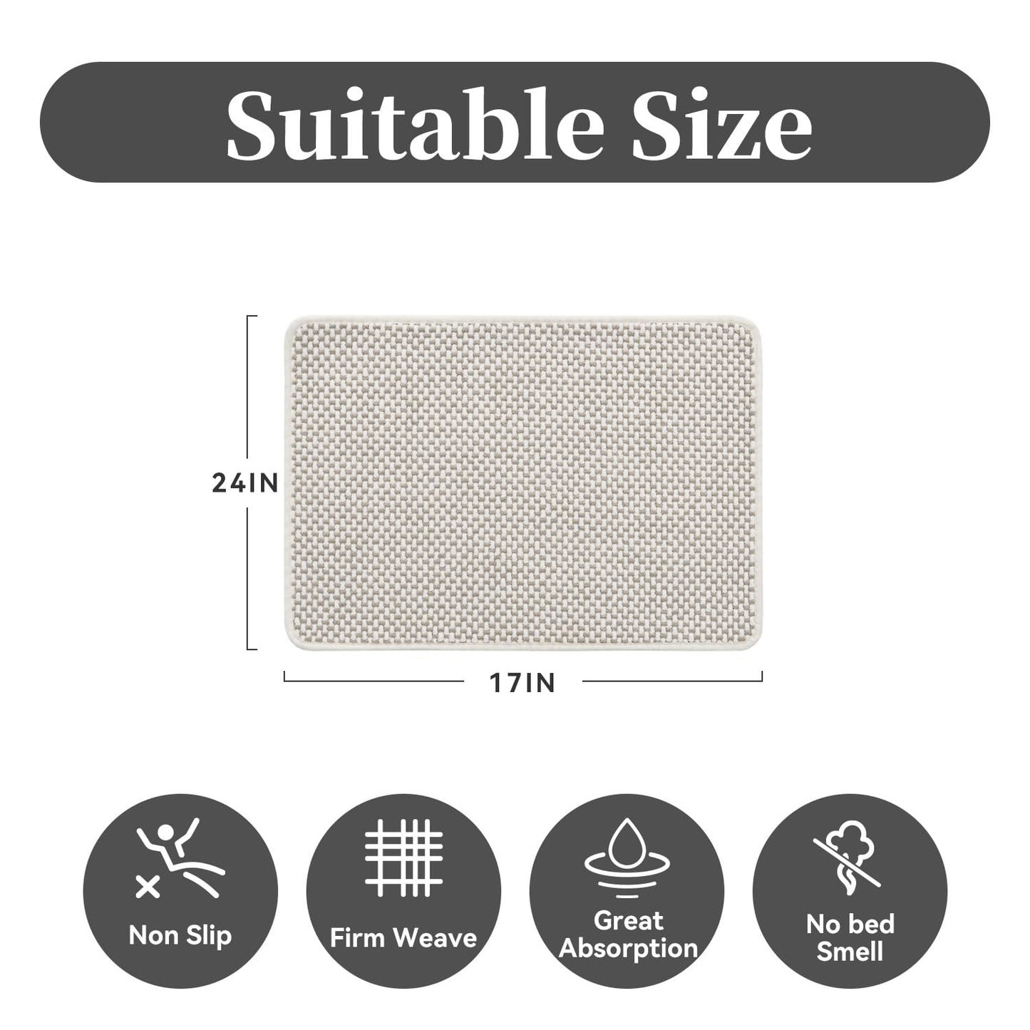 MontVoo Chenille Bath Mat Super Absorbent Bathroom Mat Non Slip Bath Mats for Bathroom Tightly Woven Machine Washable Bathroom Rug Low Pile Fit Under Door,Front of Shower,Bathtub Beigewhite 24"x36"