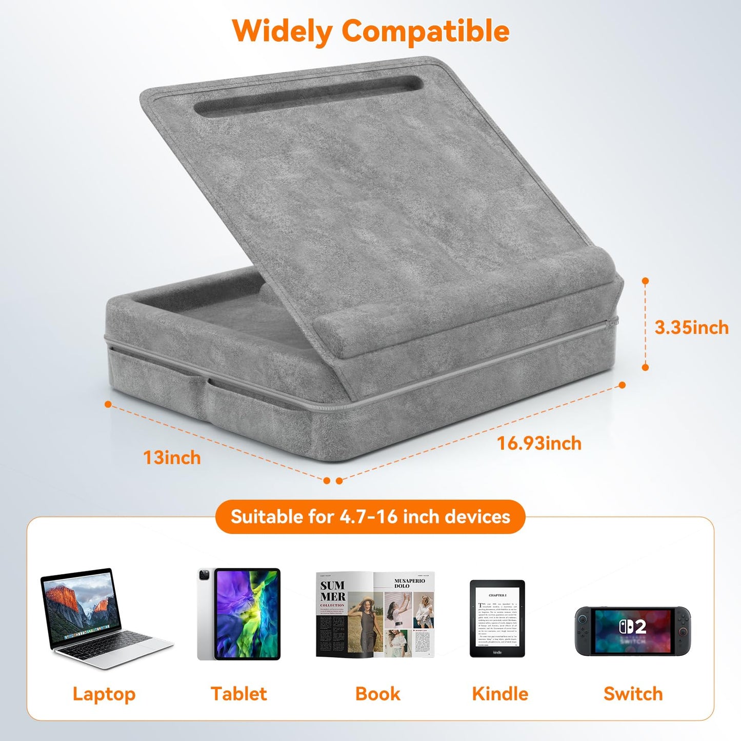 KDD Portable Laptop Lap Desk with Storage Tray - Adjustable Laptop Table for Bed Sofa - Lap Laptop Pillow Stand Table with Anti-Slip Strip & Tablet Phone Slot Holder - Lap Writing Board, Drawing Desk