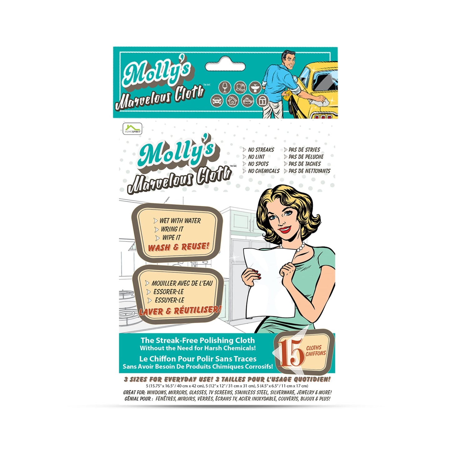Molly’s Marvelous - Streak-Free Polishing Cloth, Lint-Free Microfiber Cleaning Cloth, Glass Cleaning Cloth and Window Cleaning Cloth, White (16" by 15.75") (15pk)