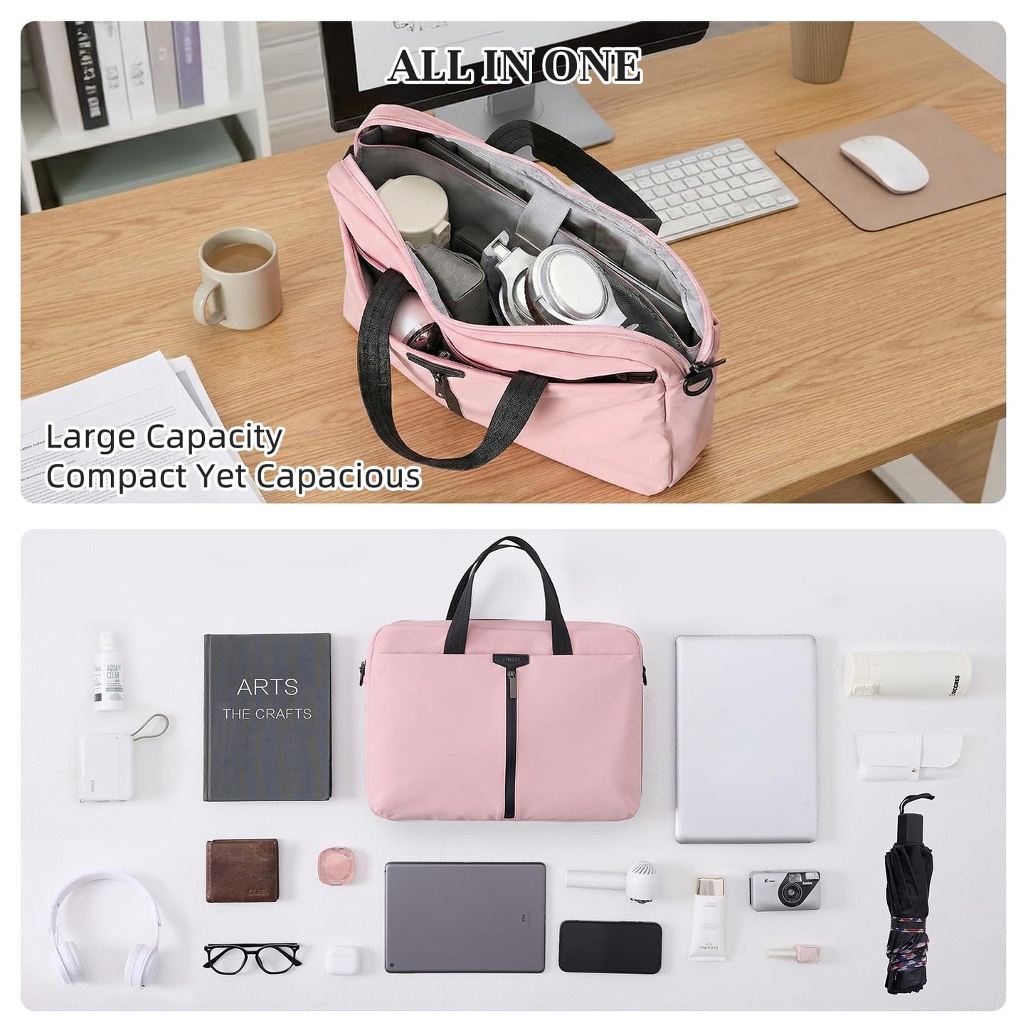 Timeet 17.3 Inch Laptop Bag for Men Women, Lightweight Computer Bag Laptop Briefcase with Shoulder Strap, Water-Resistant Laptop Shoulder Bag Work Bag Business Travel Office, Dusty Pink