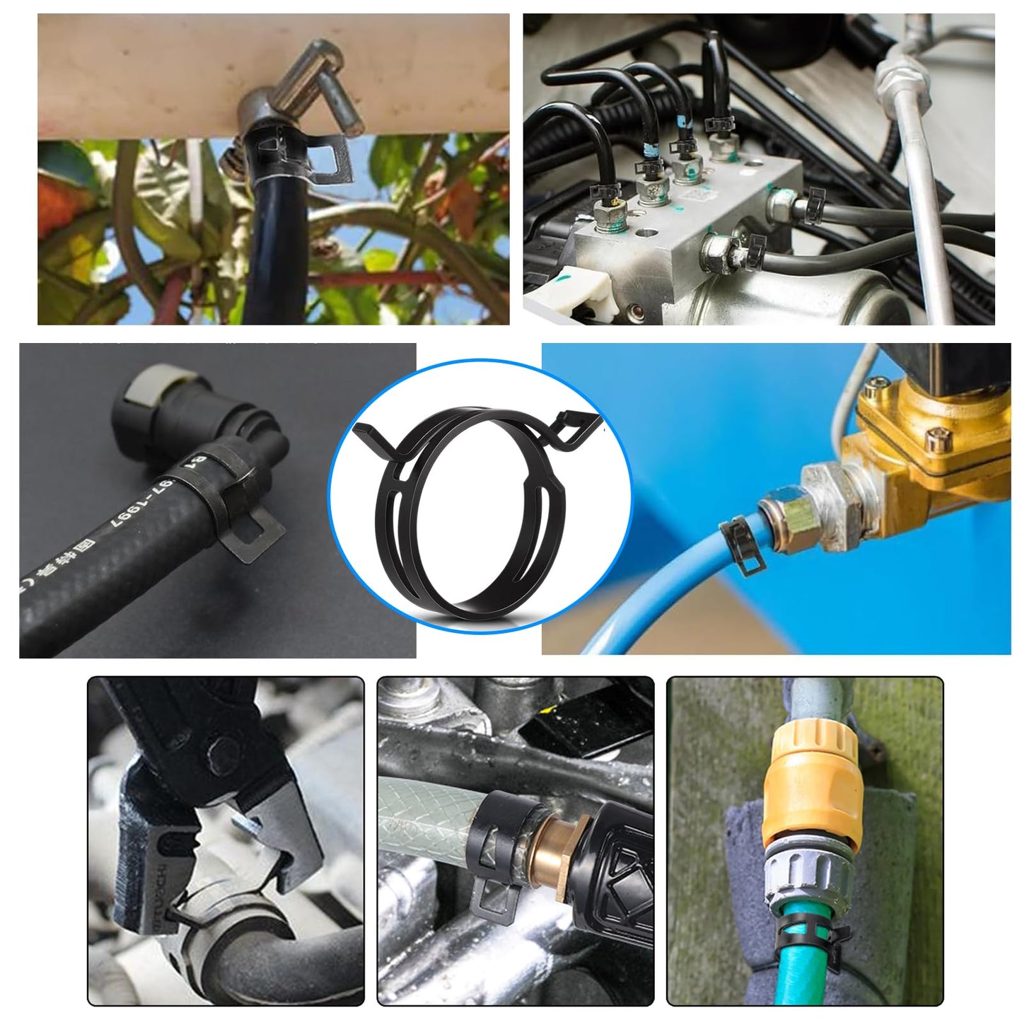 35Pcs 24-47mm Spring Band Hose Clamps with Swivel Flat Plier Assortment Kit, 7 Large Sizes Fuel Line Silicone Vacuum Tube Radiator Hose Black Steel Clamp,Low Pressure Air Clip,Water Pipe