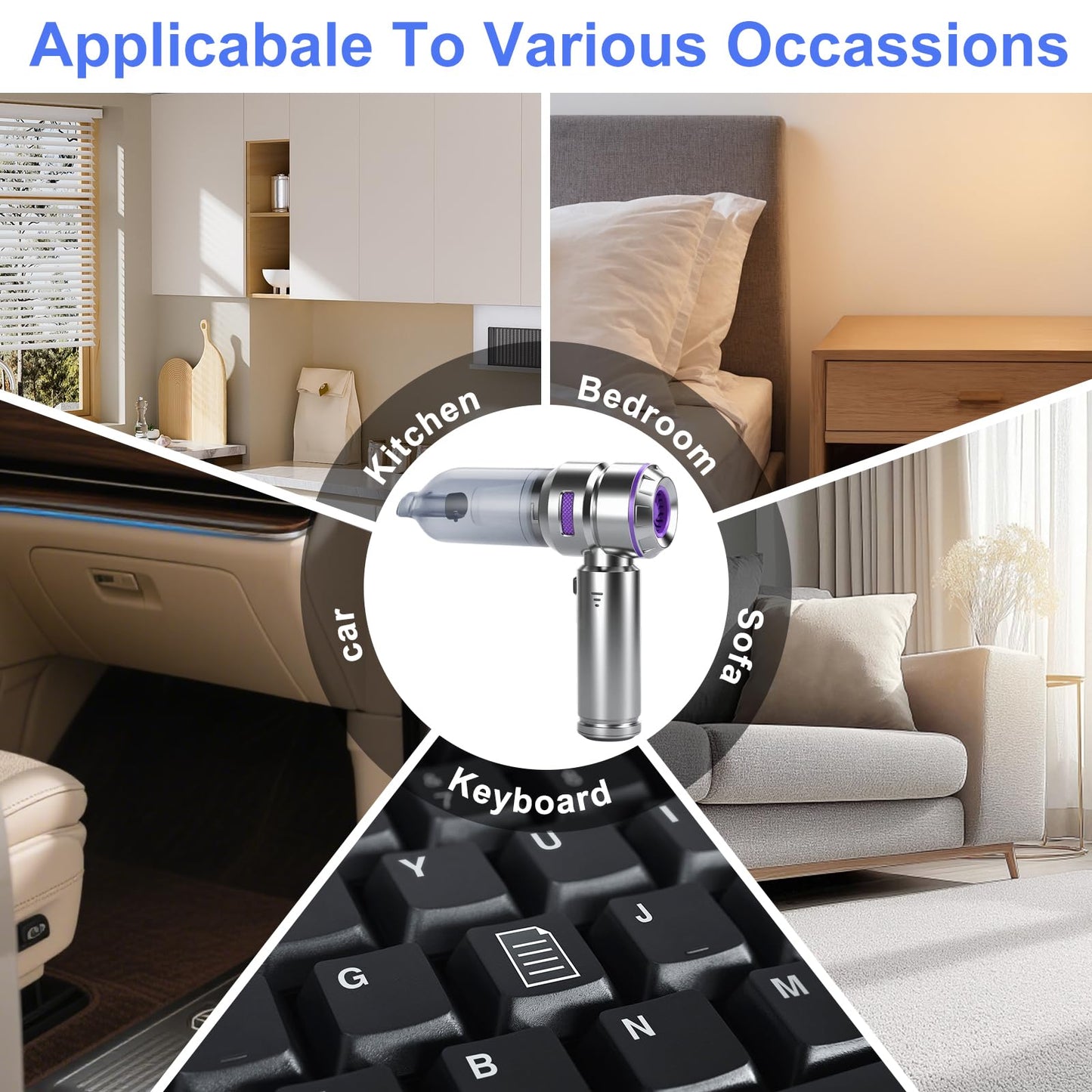 Handheld Car Vacuum Cleaner Cordless 22000Pa Powerful Cyclonic Suction Blowing Brushless Motor Portable Rechargeable Hand-held Air Duster/Blower/Pump for Vehicles Home Carpet Pet Hair Removal (Purple)
