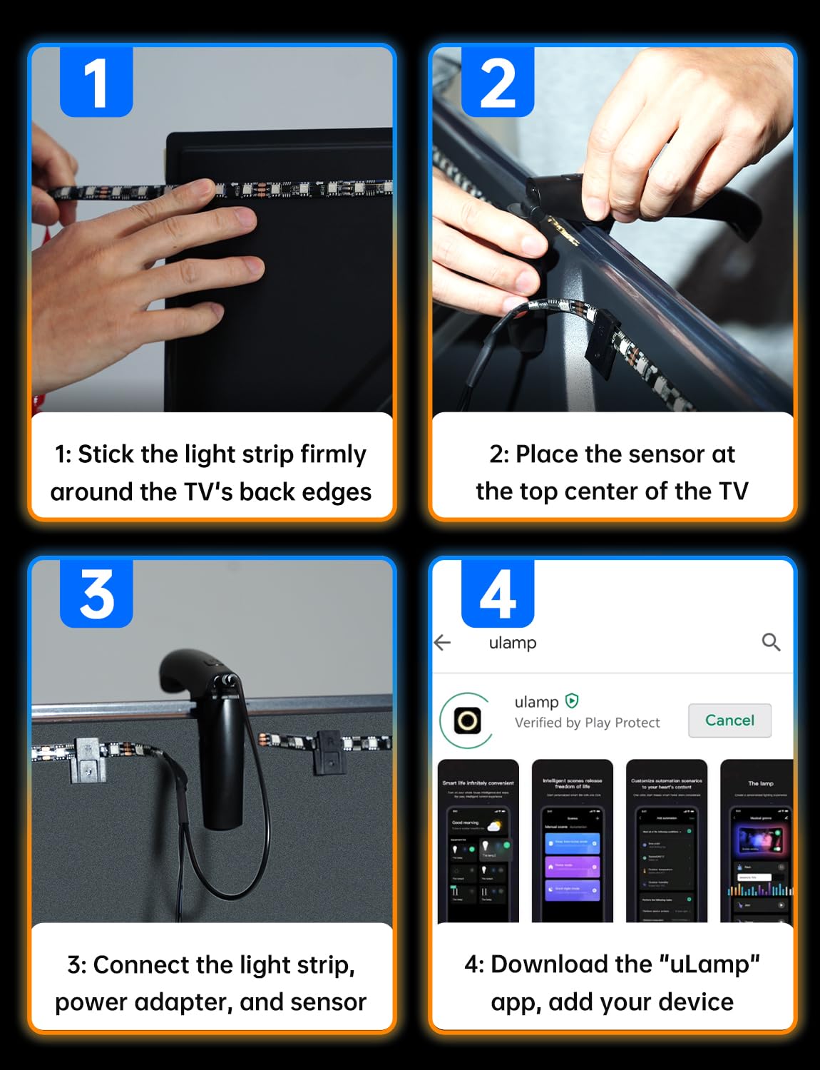 FFJ TV LED Backlight Strip, 14.7ft Cuttable TV Backlight Sync to 55-65 Inch TVs, TV Lights with Sensor, Smart App Control, Game & Music Sync Color Changing