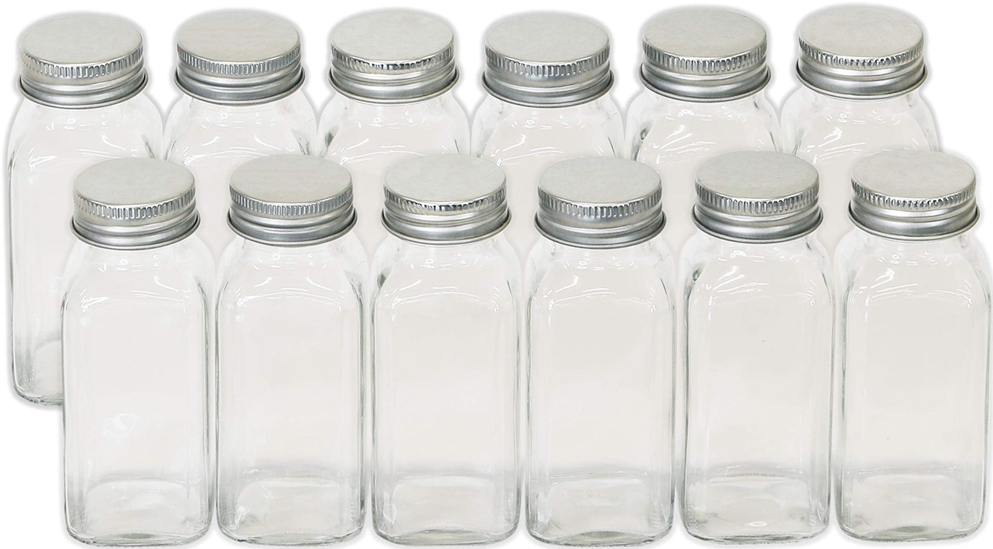 Simple Houseware Spice Jars 12 Pack-6oz Glass Square Bottles with Labels