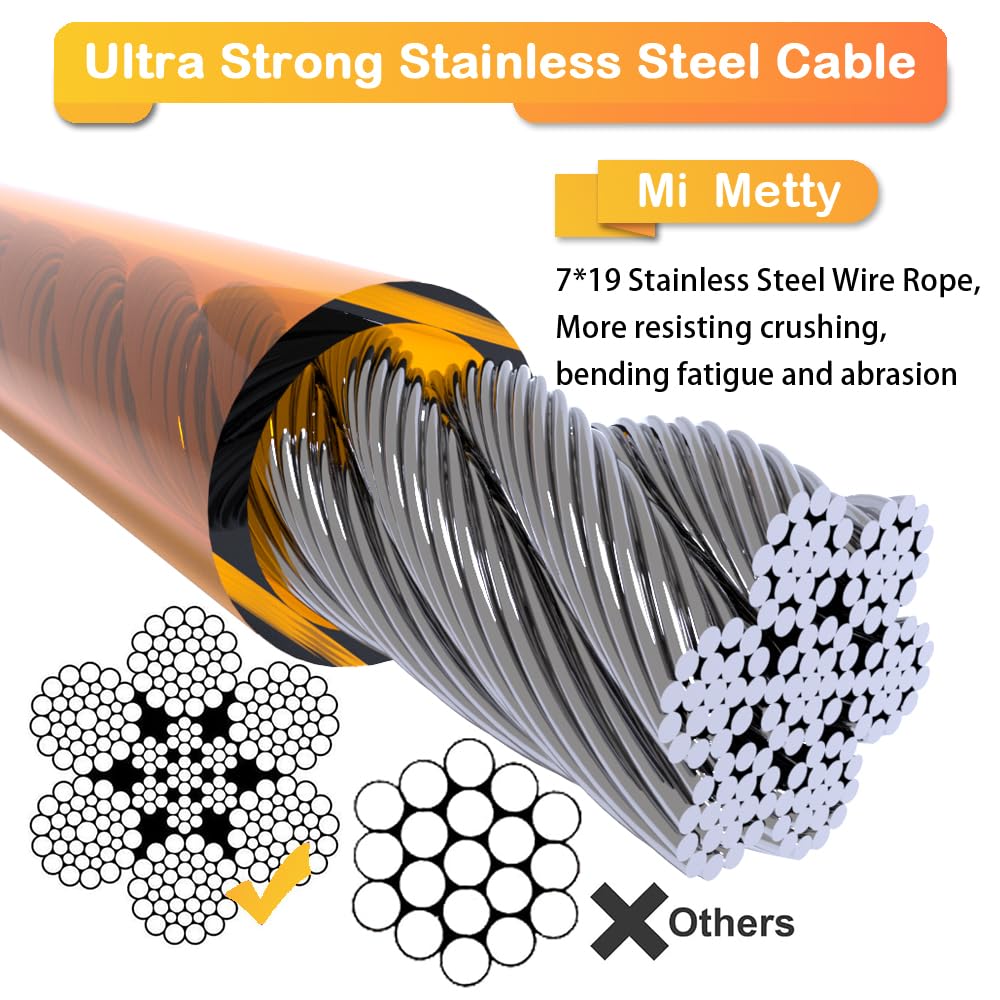 Mi Metty Tie Out Cable for Dogs, 10/20/30/50/ 100FT Dog Leads for Yard Chew Proof, Heavy Duty Dog Tie Out Cable for Large Dogs Up to 120lbs (Orange, 125Ibs 100ft)