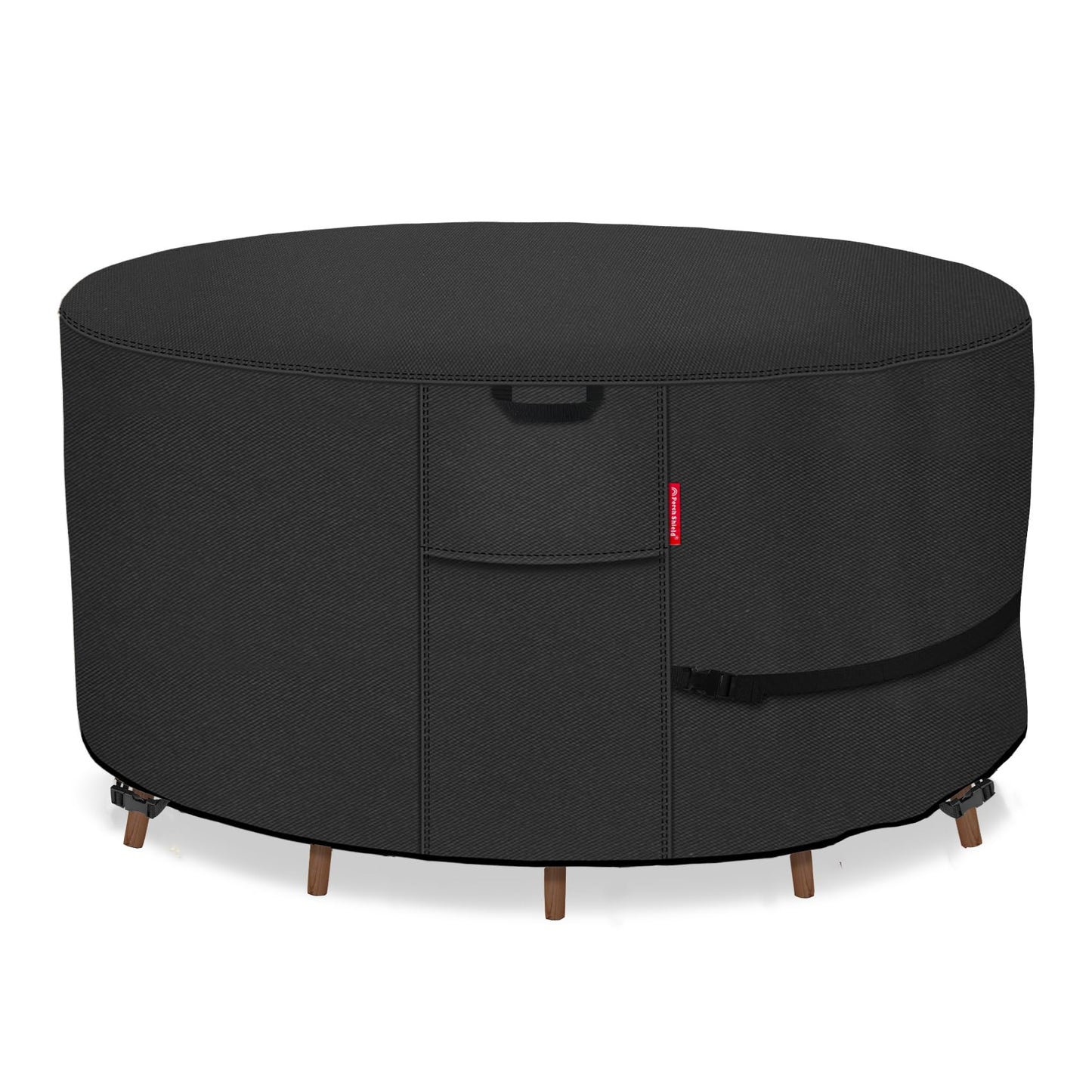 Porch Shield Round Patio Furniture Cover - Waterproof 600D Heavy Duty Outdoor Table and Chairs Cover 84 inch, Black