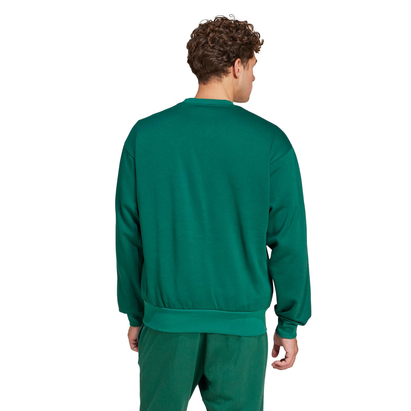 adidas Mens Essentials Feel Cozy Fleece Sportswear Sweatshirt,Collegiate Green/Black,Large