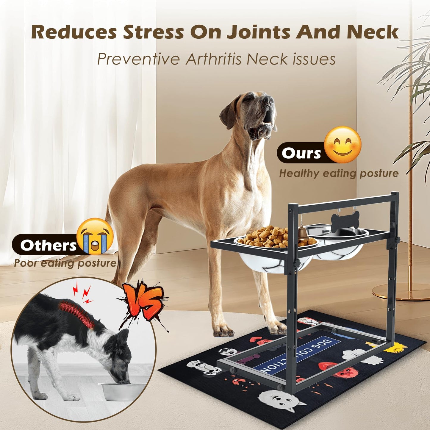 X-Large Elevated Dog Bowls for Extra Large Dogs with Mat,Raised Dog Bowl Stand for Large Breed Adjusable Height Dog Feeder with Two 3L(𝟏𝟑𝐂𝐔𝐏𝐒) Stainless Steel Dog Food Bowls