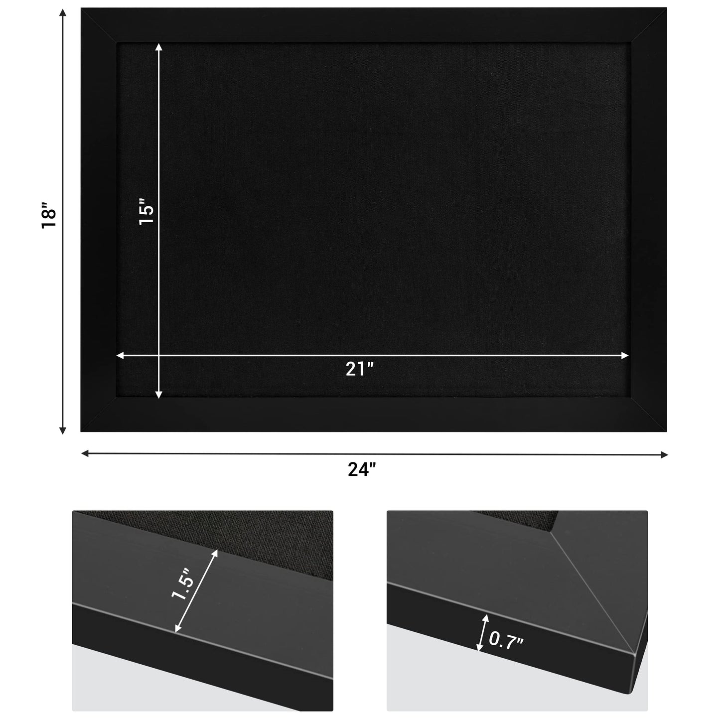 Board2by Black Cork Board Bulletin Board with Linen, Wood Framed 24" x 18" Corkboard, Office Board for Wall Decor, Wall Mounted Pin Board Picture Board with 20 Pushpins for School, Home & Office
