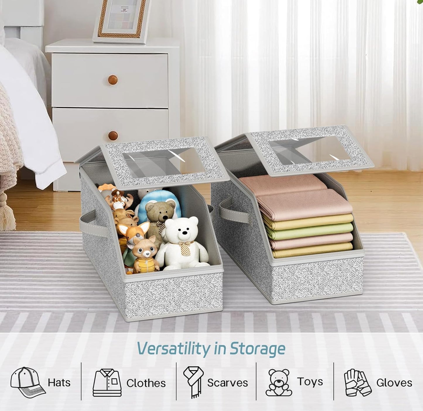 2 PCS Stackable Hat Storage for Baseball Caps, Holds up to 24 Caps Hat Organizer for Closet, Sturdy Snapback Boxes for Men with Cardboard, Grey (2)