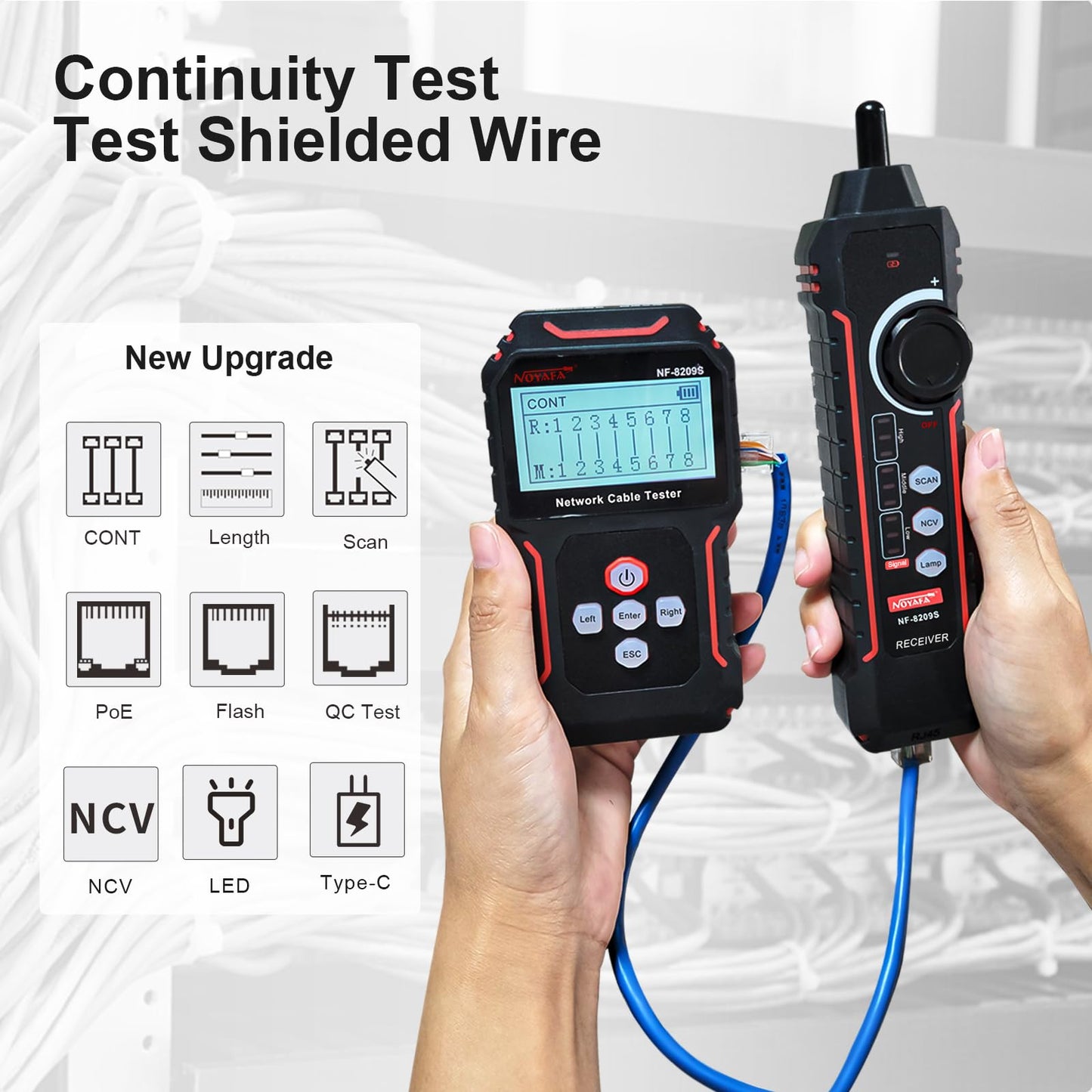NOYAFA NF-8209S Upgrade Advanced Network Cable Tester with PoE& NCV,Cable Length Test,Port Flashing,Multifunction Anti Interference Scanning Modes Wire Tracker