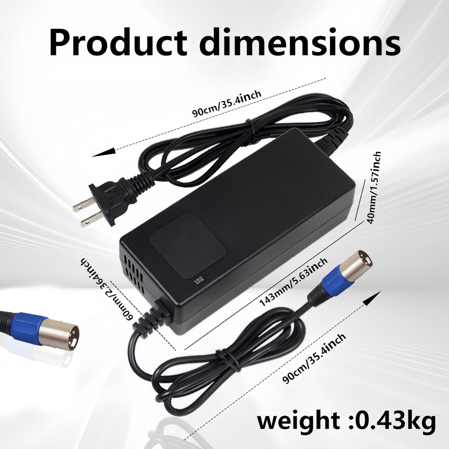 54.6V 2A Battery Charger for 48v Li-ion Battery Pack, 3-Pin Male XLR Connector, Equipped with HD Display to Show The Current Voltage, Multiple Security Protection and Smart Shut-Off Charging