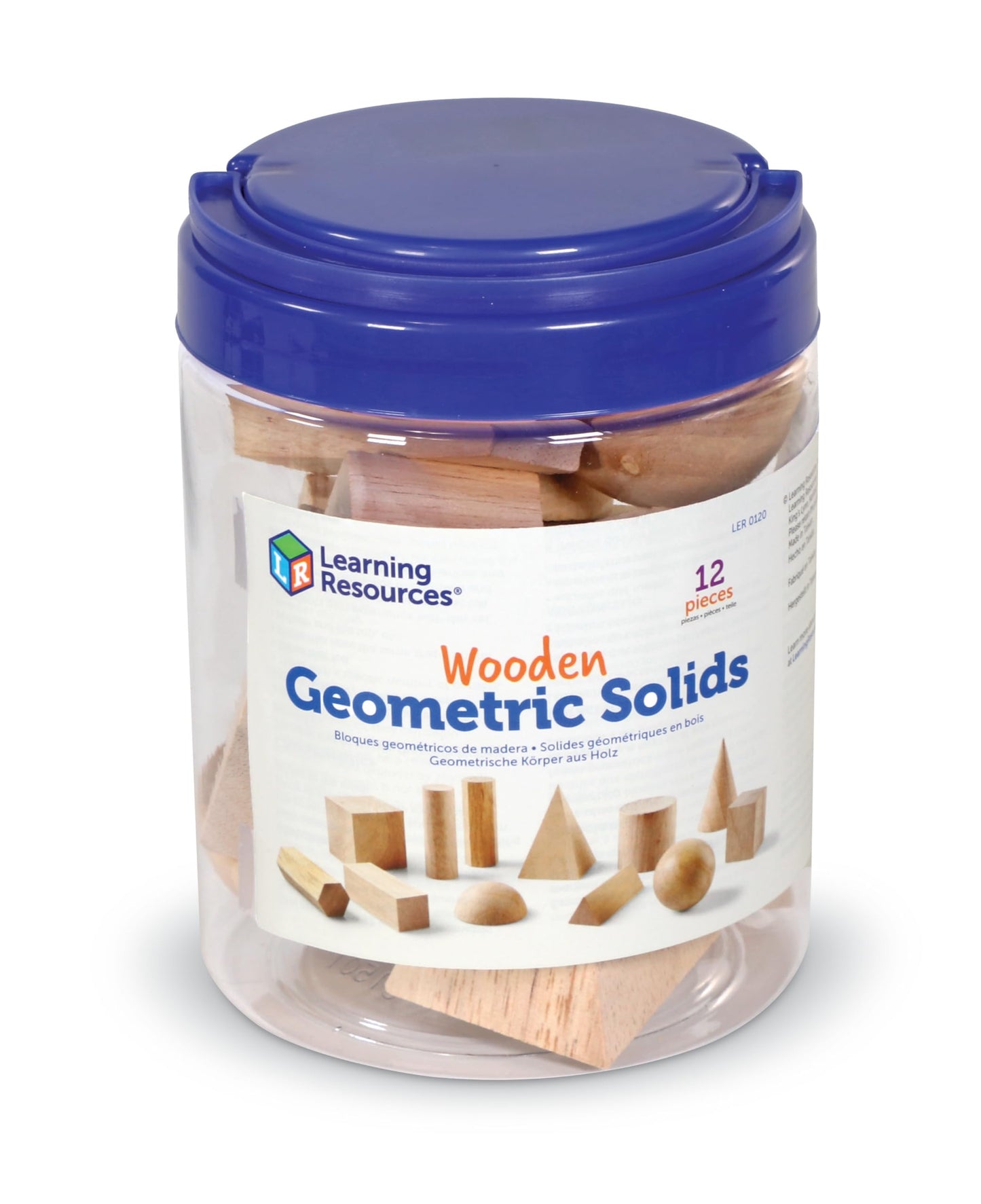 Learning Resources LER0120 Geometric Solids, Wooden Shapes, Set of 12 Geometric Shapes, Ages 6+