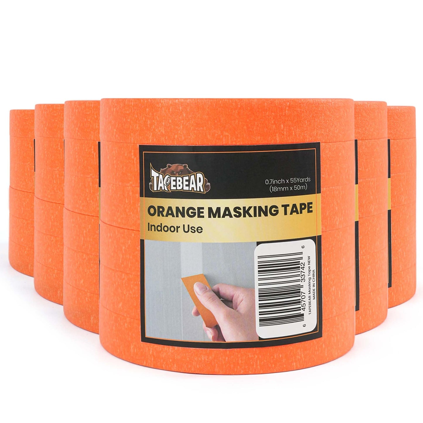 TAPEBEAR 36Rolls Orange Masking Tape 18mm x 50m, General Purpose Paper Tape for Painting, Labeling, DIY Arts Crafts, Home Office School Projects