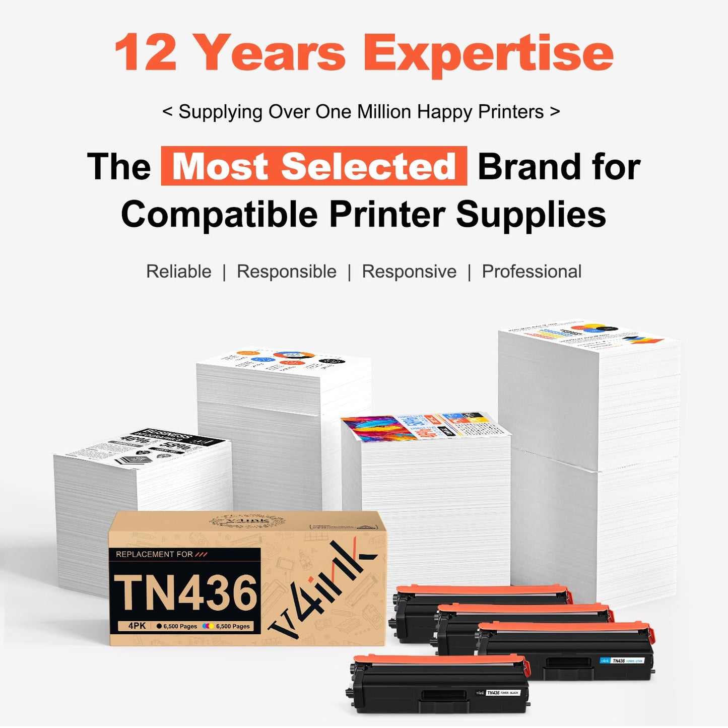 v4ink TN436 Toner Replacement for Brother TN436 TN 436 Toner Cartridge TN436BK TN436C TN436M TN436Y Set use for Brother HL-L8360CDW HL L9310CDW L8260CDW MFC-L9570CDW MFC-L8610CDW MFC-L8900CDW, 4 Pack