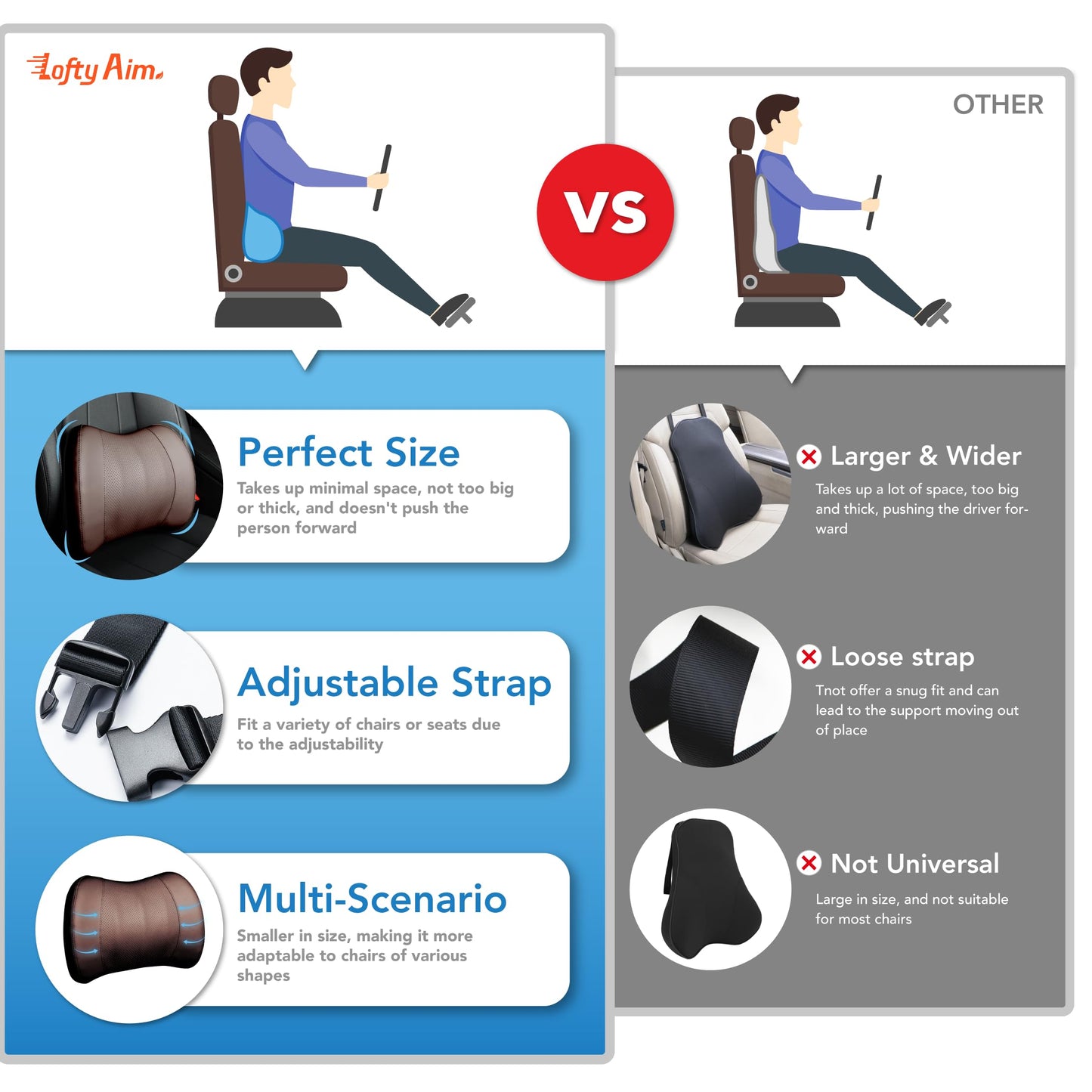 Lumbar Support Pillow: Memory Foam Lumbar Pillow for Lower Back Pain Relief - Car Back Cushion for Driving - Lumbar Support for Car-Office Chair, Wheelchair - Leather Brown
