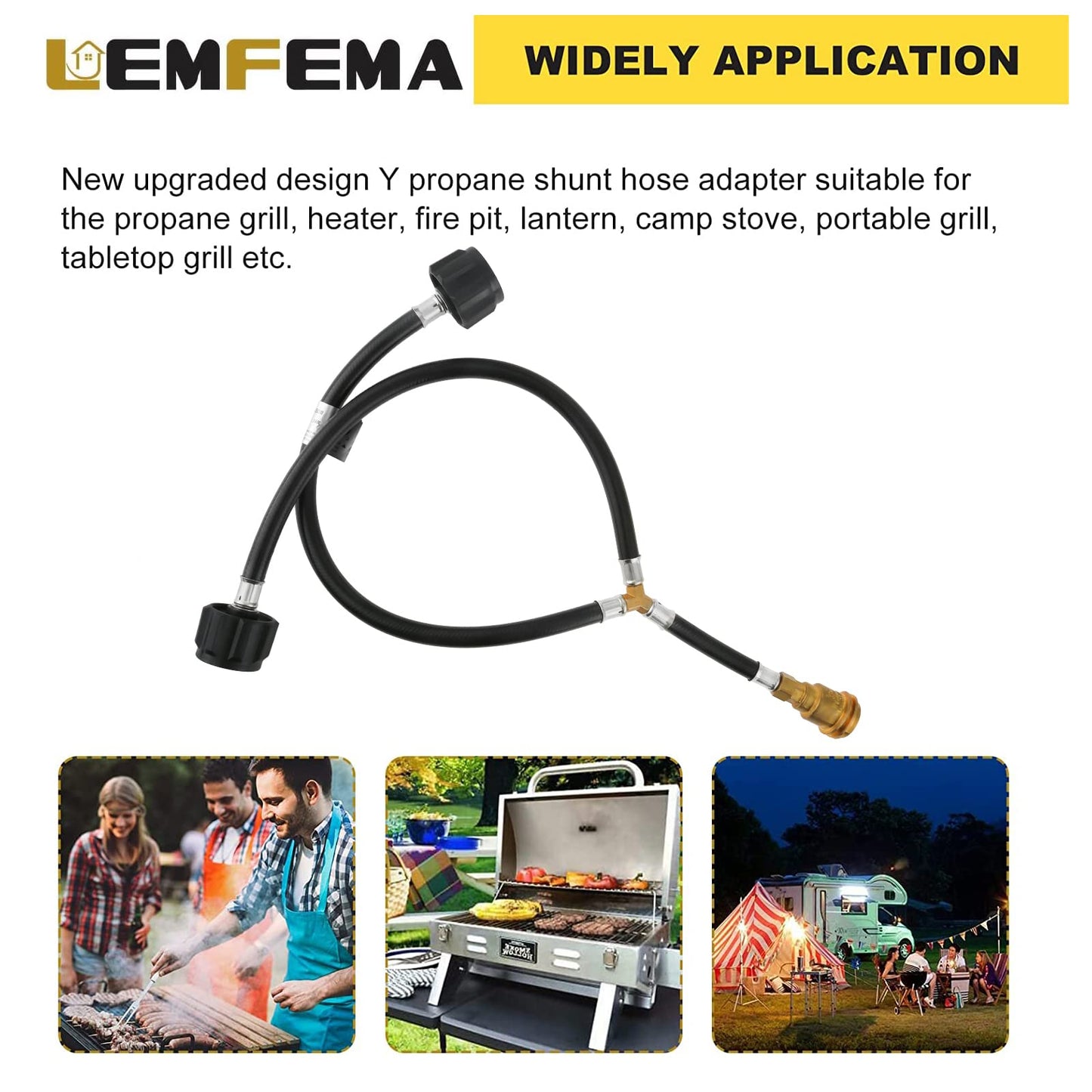 Lemfema Universal Y Type Splitter Propane Tank Converter Adapter Hose, Two Way Qcc1/Type1 Inlet & POL/QCC1 Exit Propane Hose to Connect 5-40lb Tank for Grill, Heater, Fire Pit, Fireplaces