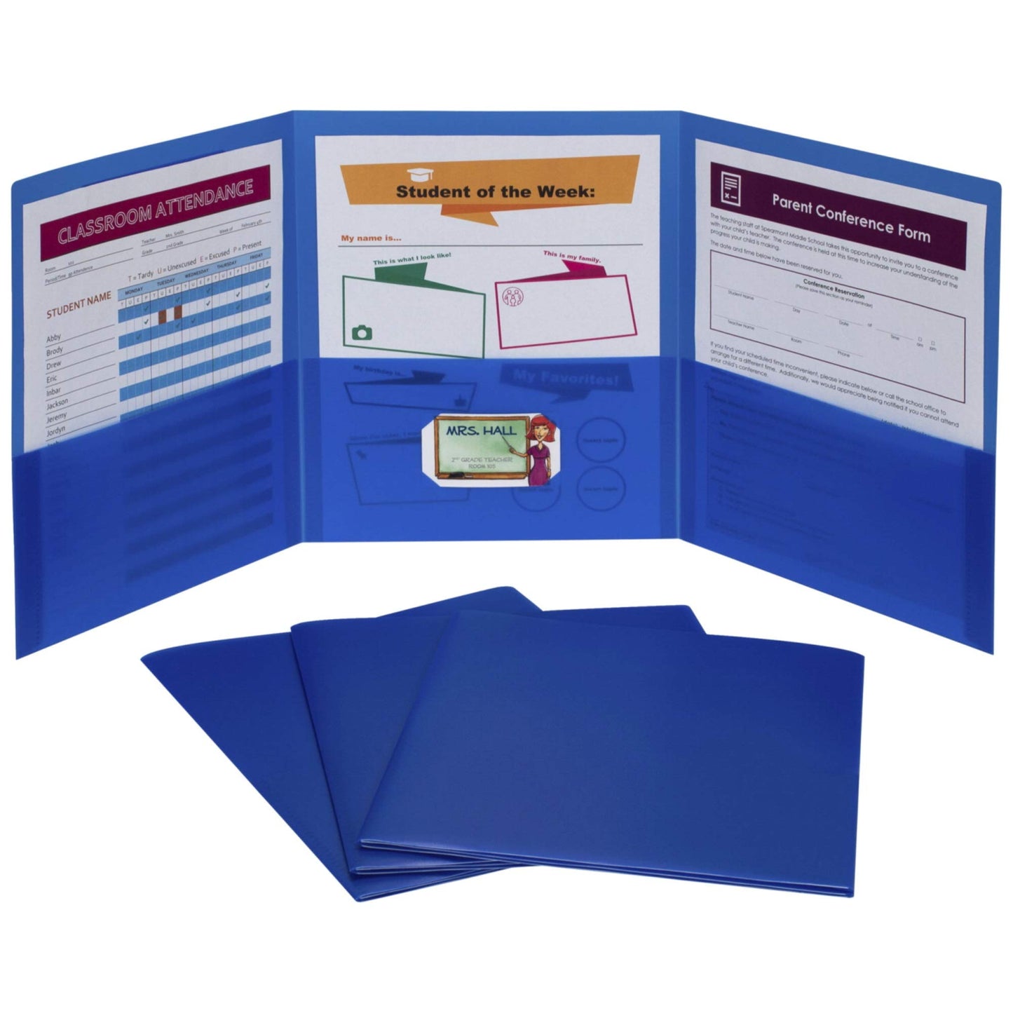 C-Line 3-Pocket Tri-Fold Heavyweight Poly Portfolios, Blue, Box of 24 (33945-24)