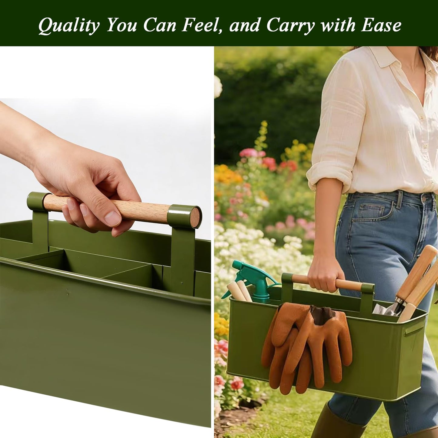 VerdantVibes Metal Garden Tool Caddy - Galvanized Organizer Basket with Wood Handle, Waterproof Repotting Mat & 3-Piece Mini Tools - Indoor Gardening Gift Set for Houseplant Lovers Women