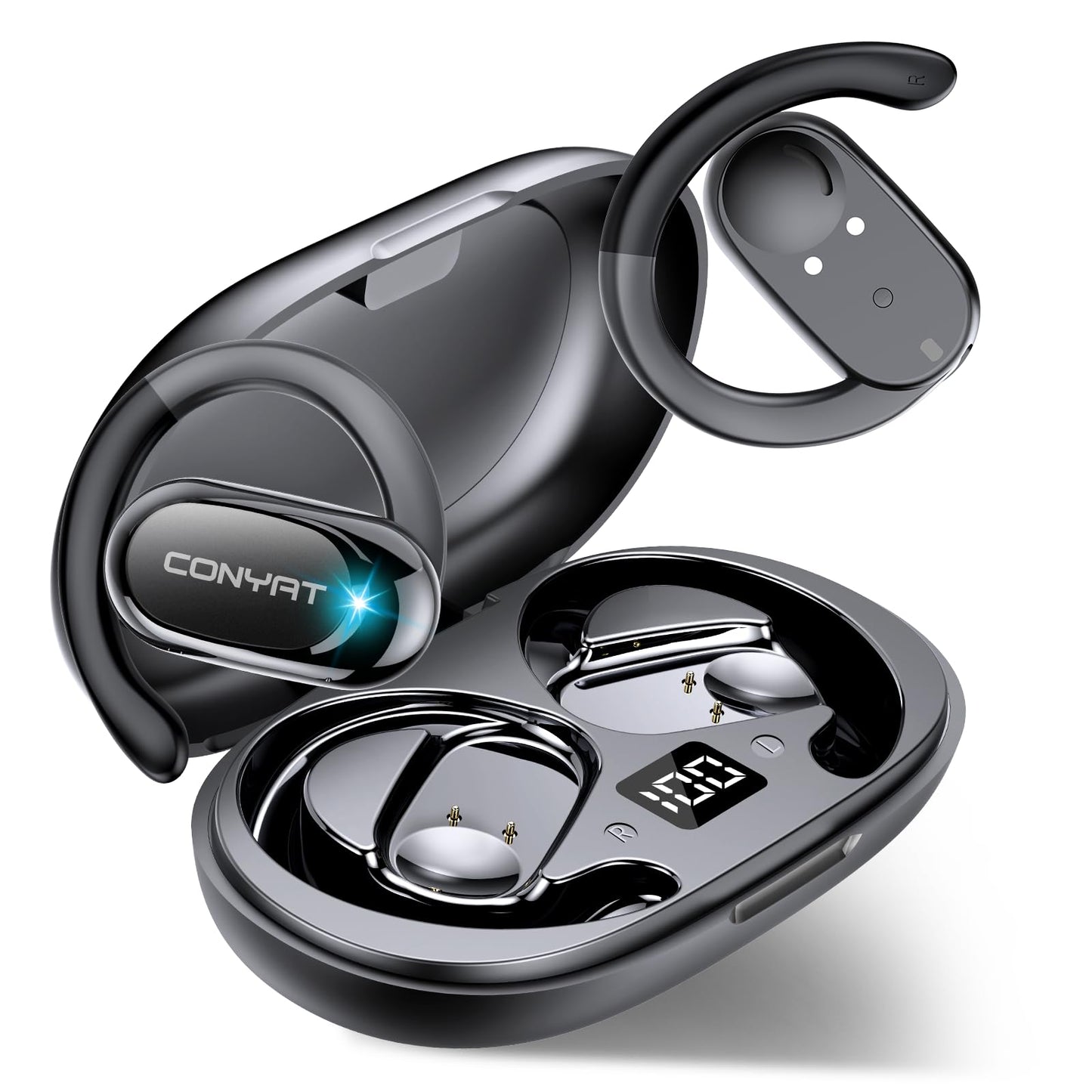 Conyat AI Language Translation Earbuds Real Time, 3-in-1 Translator Earbuds Open Ear with 7 Translation Modes, 58H Headphones Translating Devic, LightBlack