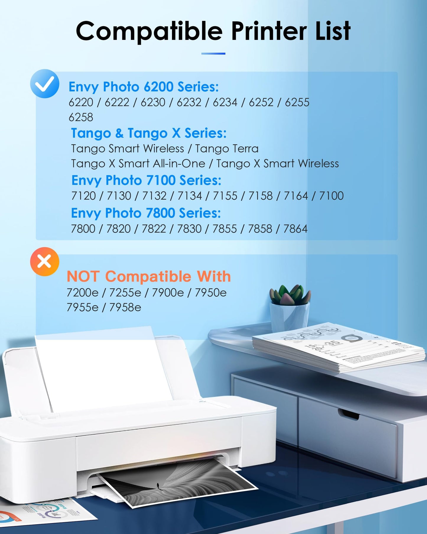 2 Black 64XL Ink Cartridge for HP Printer Combo Pack Replacement for HP 64 XL HP64XL Cartouche Encre for HP Envy Photo 6200 Series 6230 6232 6255 6258 7120 7100 7158 7800 7820 Tango X Series Printer