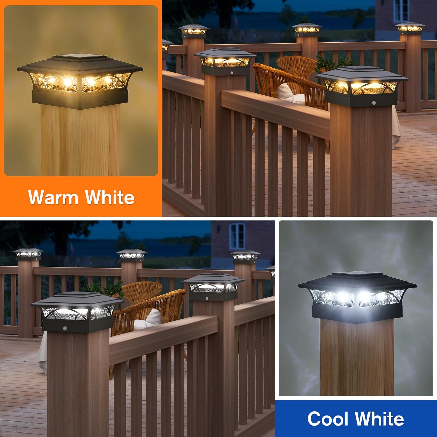 APONUO Solar Post Cap Lights,Fence Post Solar Lights,2-Mode Solar Post Lights Outdoor Waterproof Garden Patio Yard Lights for Fence Deck 4x4 5x5 6x6,Auto On/Off,Easy to Instal,Black 6 Pack