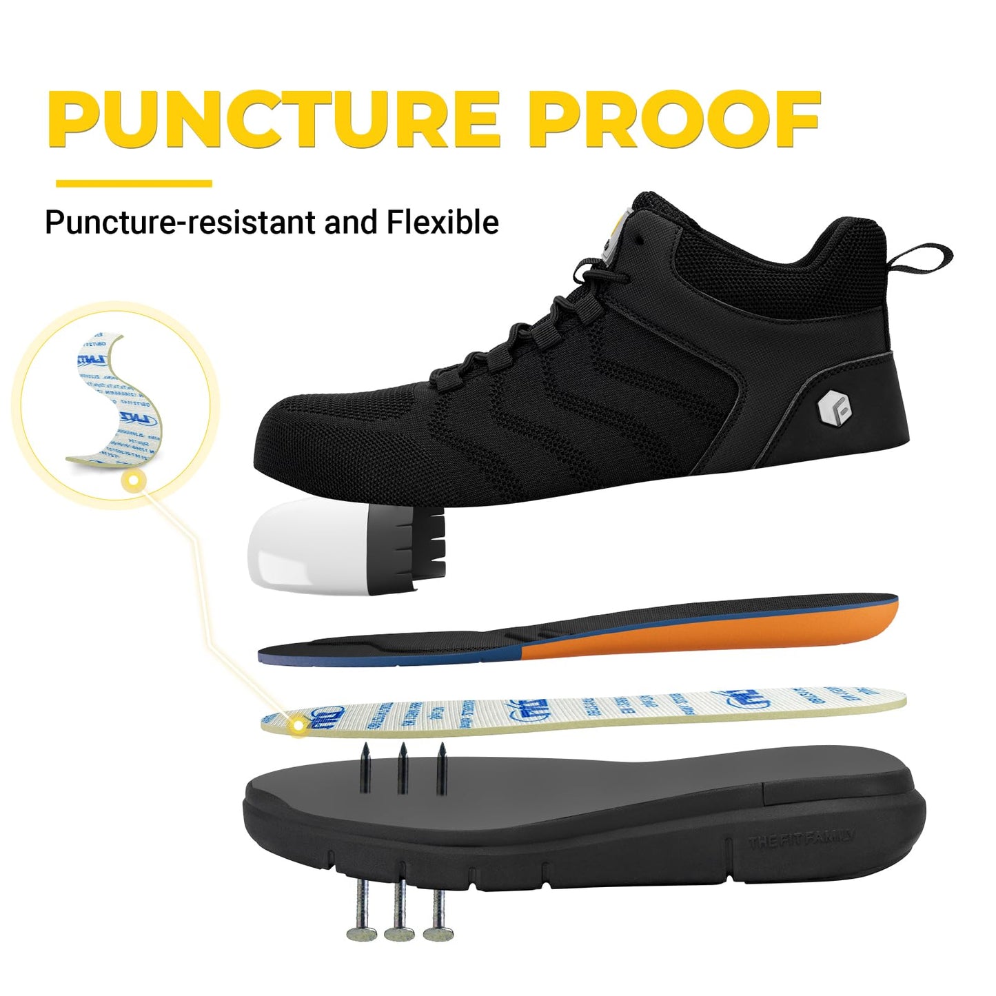 FitVille Safety Shoes for Men Steel Toe Shoes Wide Work Boots for Men Anti-Puncture Proof & Anti-Smash Slip Resistant Safety Boots Breathable Comfortable Indestructible Composite Toe Shoes