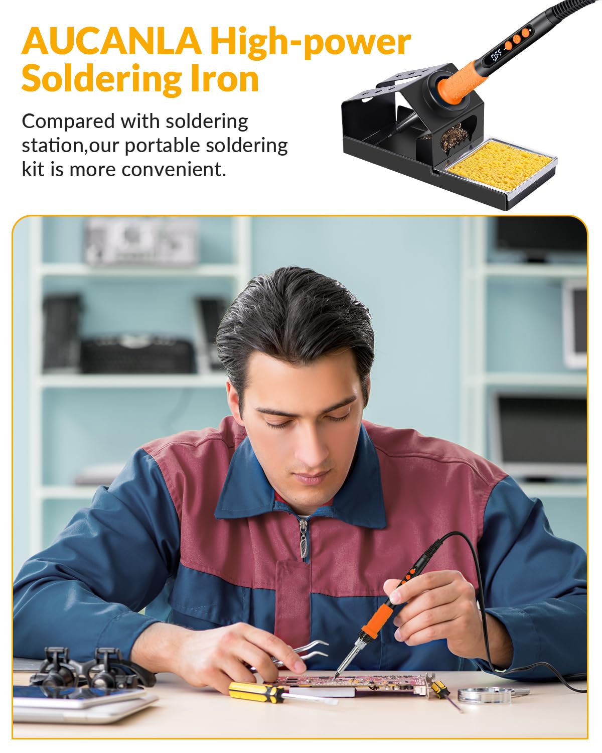 Soldering Iron Kit, 100W High Power Soldering Iron, Fast Heating, Digital Display Temperature Control Accurate 356°F-896°F, Portable Soldering Kit with Protective Cap, Automatic Sleep Mode