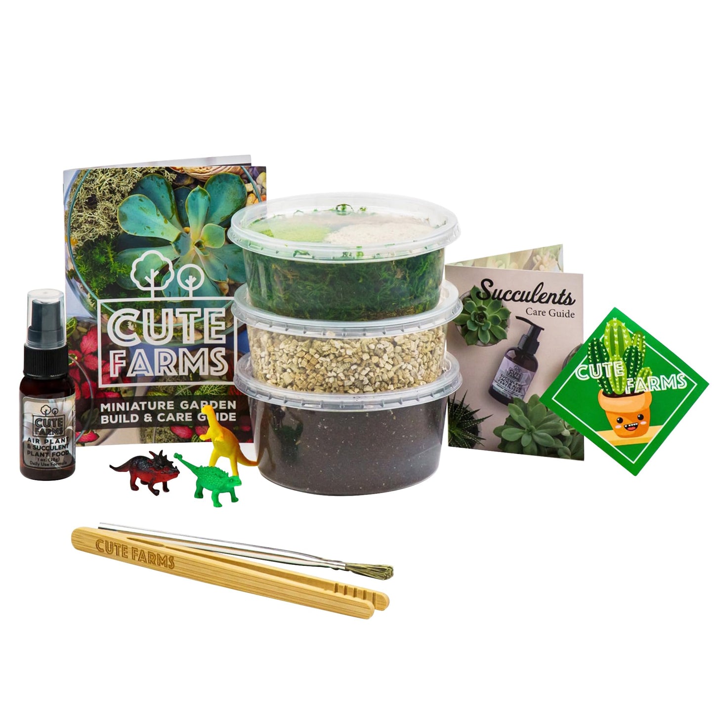 Cute Farms Terrarium Starter Kit | Moss, Vermiculite, Soil, Pebbles, Plant Food, Finishing Tools, Build and Care Guide | DIY Succulent Terrarium for Adults and Kids (Small)