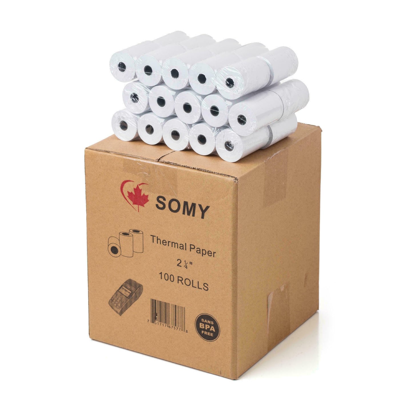 Save on Many Black Image Thermal Printer Receipt Paper Rolls, 2-1/4" x 60' (Diameter: 38 mm, Inner 9-13 mm), 100Rolls/Box - 1 Box