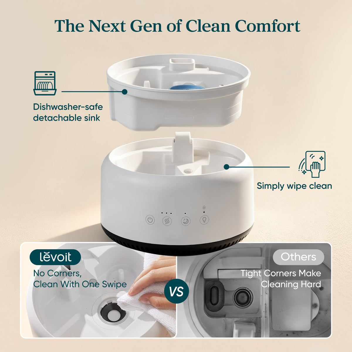 Levoit Humidifiers for Bedroom, 4.2L Top Fill Cool Mist Humidifier for Large Room, 42H Runtime, Dishwasher Safe Design Easy to Clean, 21dB Quiet for Baby, Plants, Night Light, Essential Oil Diffuser