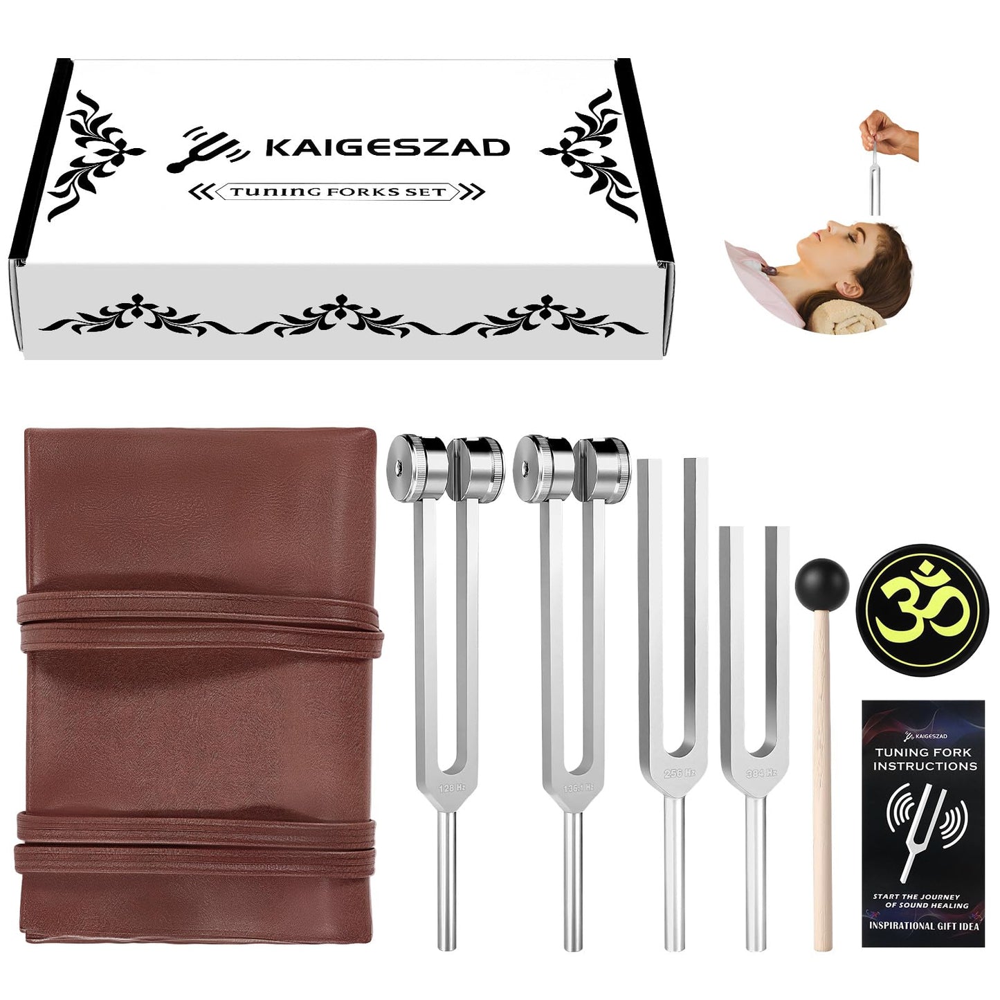 Tuning Forks for Healing(128Hz, 136.1Hz, 256Hz, 384Hz),Weighted&Unweighted Tuning Forks Set, For Chakras/Sound Therapy/Yoga Gift For Women