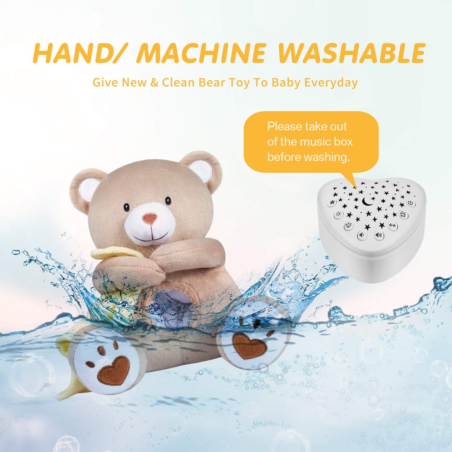 BEREST Rechargeable Sleep Soother Heartbeat Dreamy Bear, Baby Cry Sensor Lullabies & White Noise Machine, Nursery Decor Night Light Projector, Toddler Crib Sleeping Aid Baby Shower Gifts Teddy