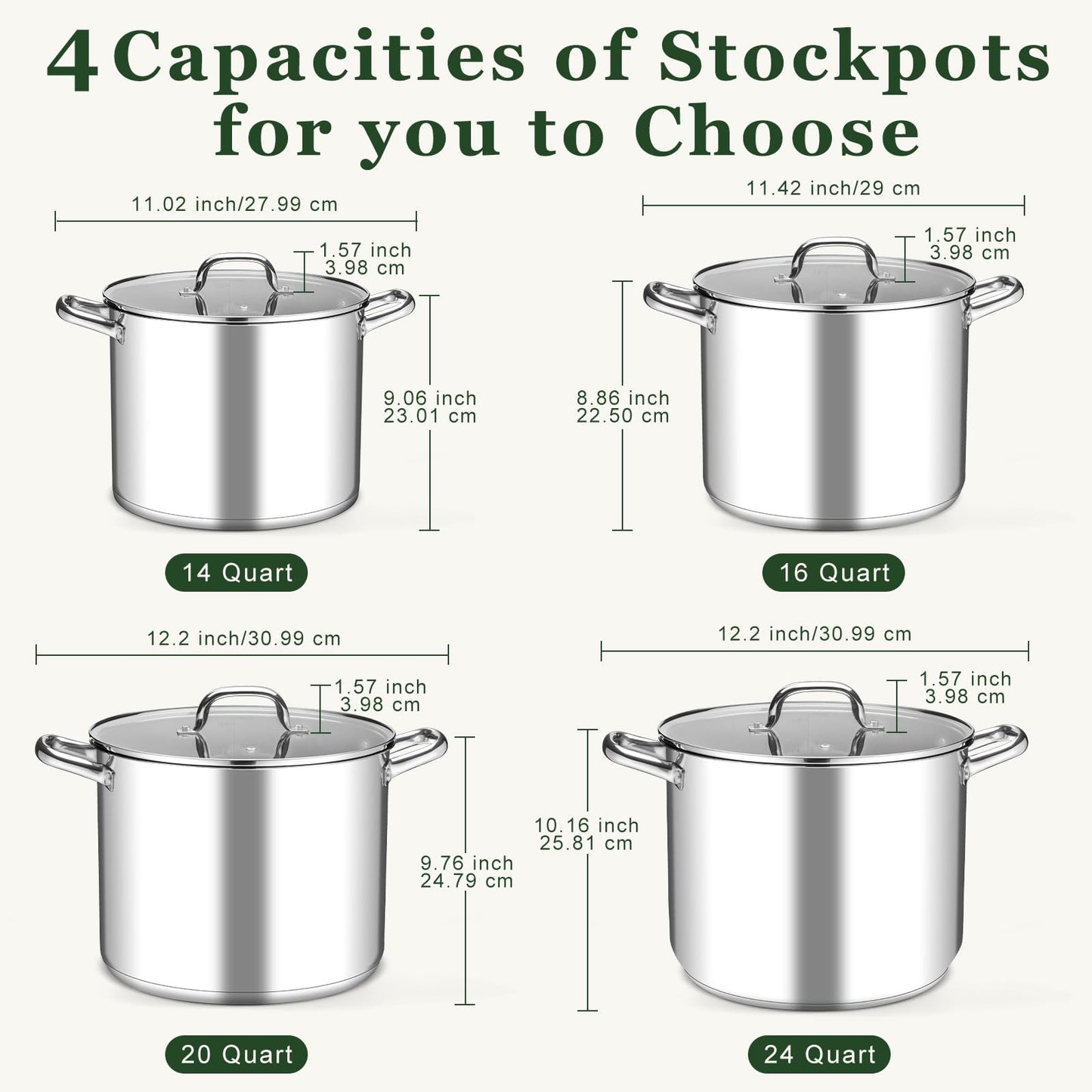 Leonyo 14 Quart Stock Pot with Lid, Stainless Steel StockPot with Lid, Tri-ply Bottom Induction Cooking Pot for Cooking, All Stove Compatible Up to 600℉ Soup Pot for Canning, Boiling, Simmer