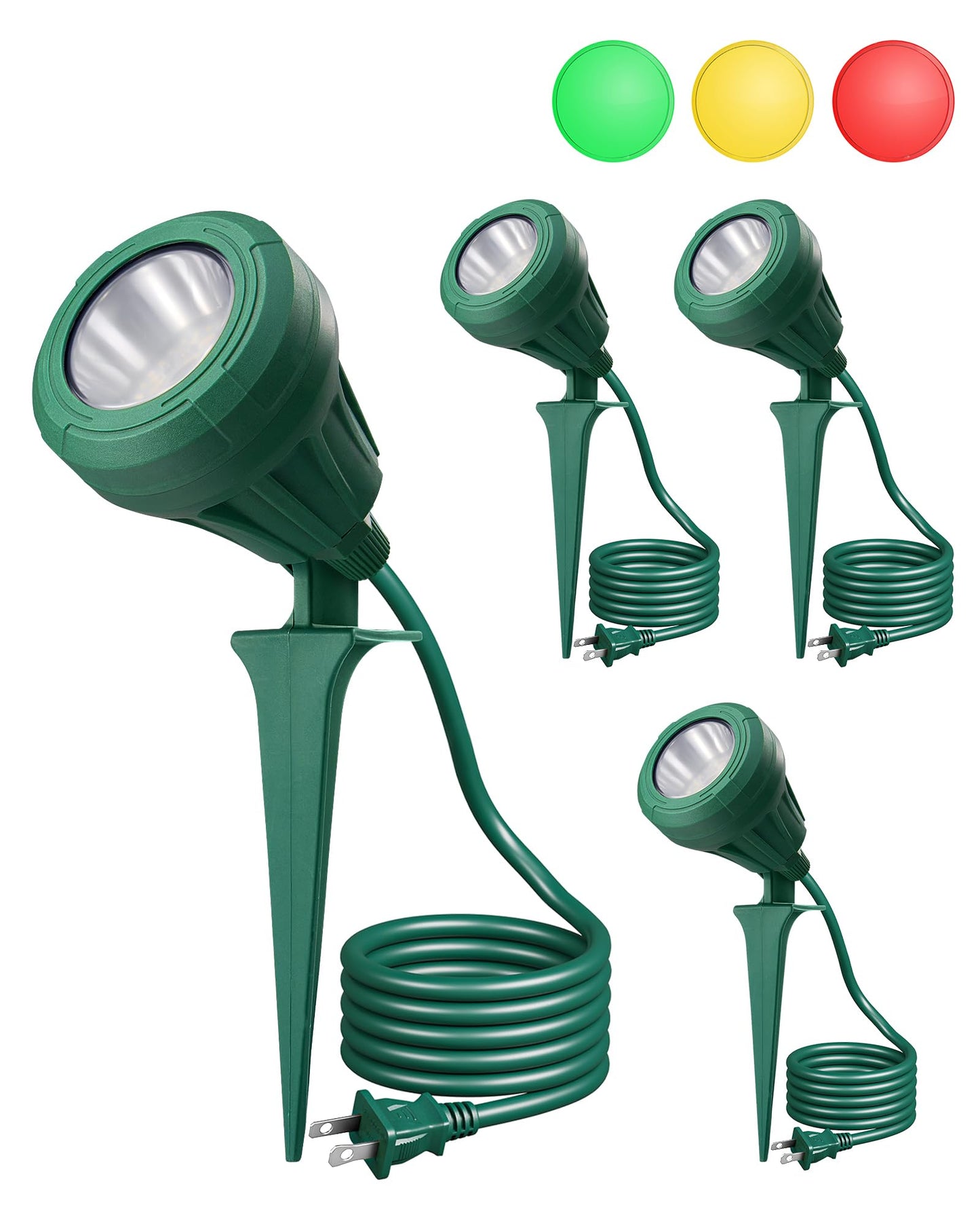 EDISHINE 120V Outdoor LED Spotlights, 5.5W Plug in Spotlight with 3 Lenses (Red Green Yellow) & 180° Rotatable Lamphead, 5000K Waterproof Landscape Lights for Flag Garden, 4 Pack