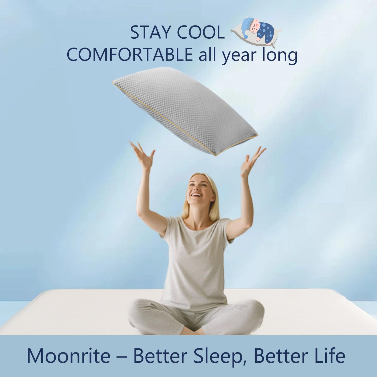 Moonrite Cooling Pillows Queen Size 2 Pack-Shredded Memory Foam Pillow with Machine Washable Cover for Hot Sleepers,Adjustable Bed Pillow for Side/Back/Stomach Sleepers,Grey,20x36 Inches