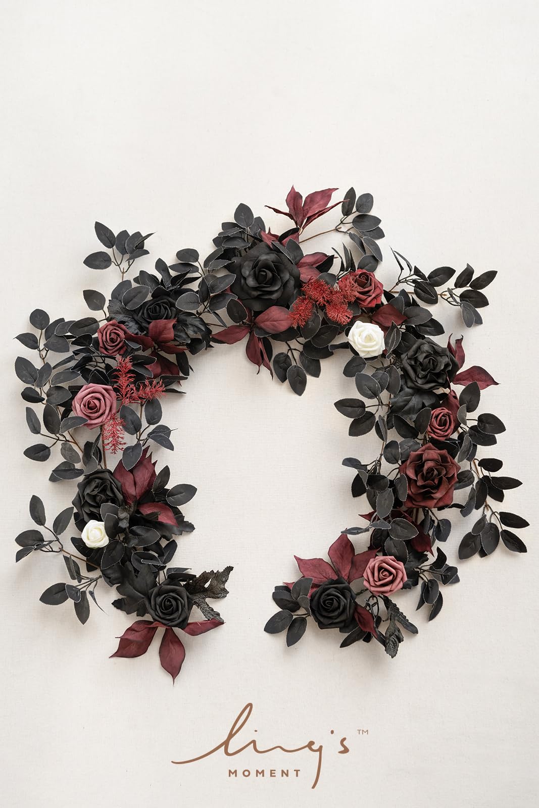 Ling's Moment 5FT Black Burgundy Artificial Flower Garland Fake Rose Leaves Floral Garland Arch Flowers Vine for Wedding Party Backdrop Decor Mantel Home Table Centerpieces Wall Decorations