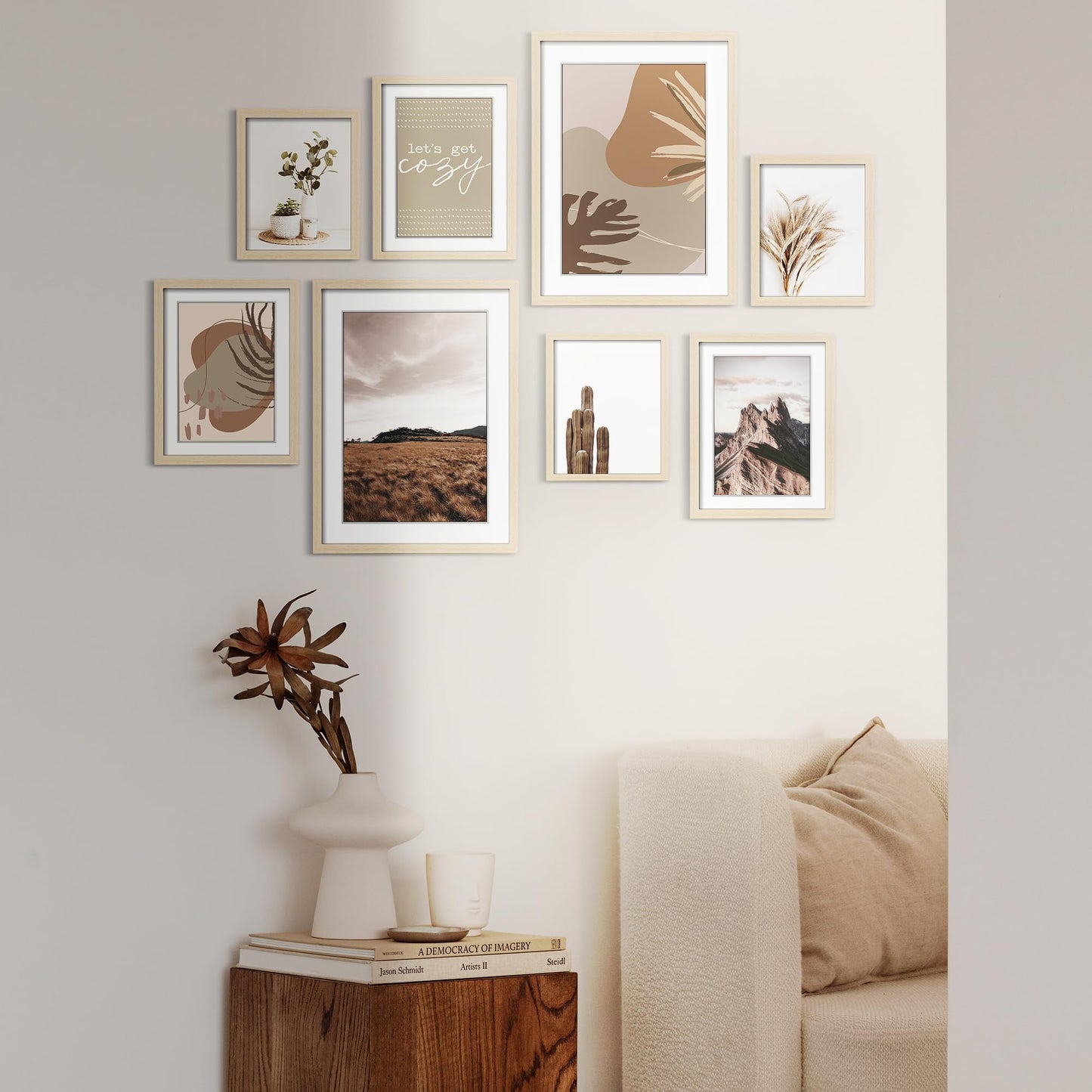 ArtbyHannah Gallery Wall Frame Set, Neutral Modern Art Prints,Picture Frames Collage Wall Decor for Living Room, 8 Pack in Multiple Sizes(11x14 inch,8x10 inch,6x8 inch)