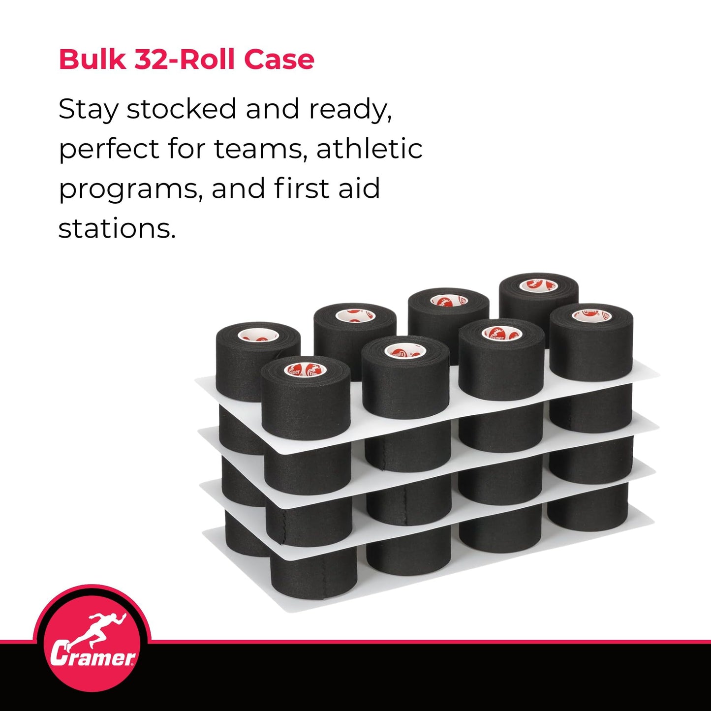 Cramer Team Color Athletic Tape for Ankle, Wrist, and Injury Taping, Helps Protect and Prevent Injuries, Promotes Faster Healing, Athletic Training First Aid Supplies, 1.5", Bulk 32 Roll Case