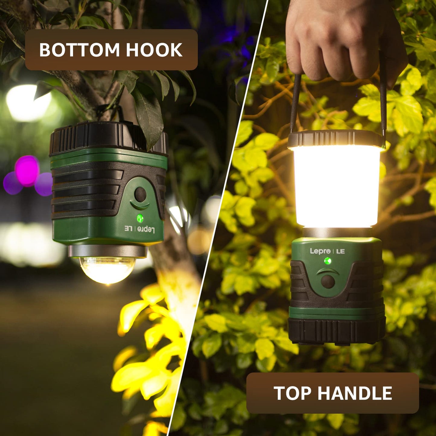 Lepro LED Camping Lantern Rechargeable, 1000LM, 4 Light Modes, 2 Pack, 4400mAh Power Bank, IP44 Waterproof, Lantern Flashlight for Hurricane Emergency, Hiking, Home and More, USB Cable Included