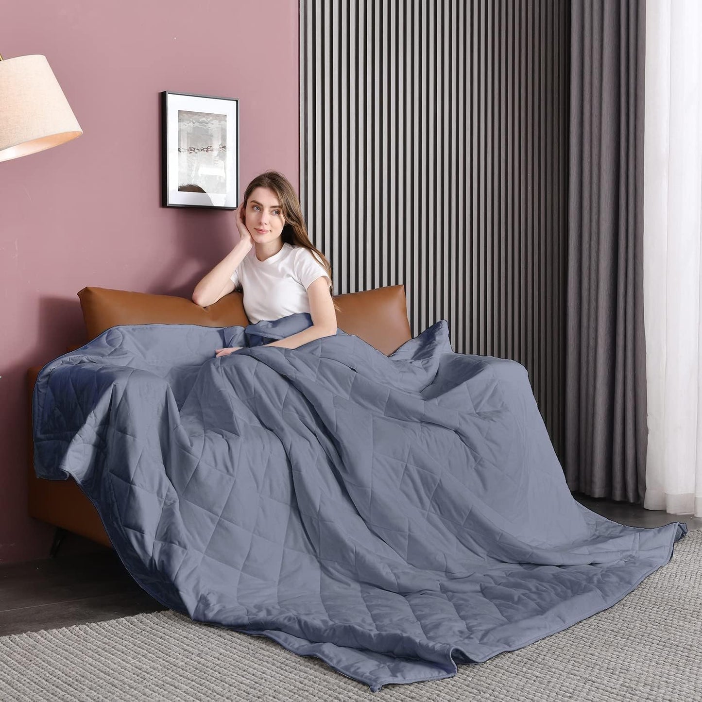 JOLLYVOGUE Weighted Blanket (15lbs, 60''x80''), Heavy Blanket Washable for Adult with Premium Glass Beads-Grey