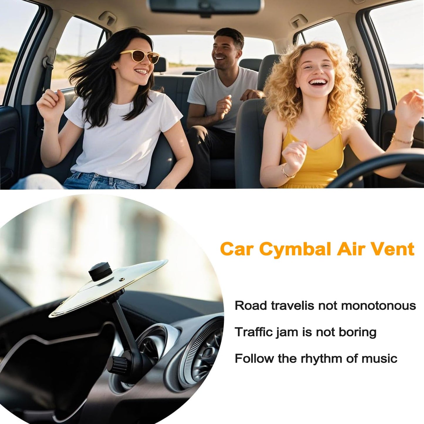 Car Cymbal Air Vent, Car Symbol Drum Air Vent, Crash Dash Board Drum Symbol, Mini Drums Crash Cymbal For Music Lovers(Gold)