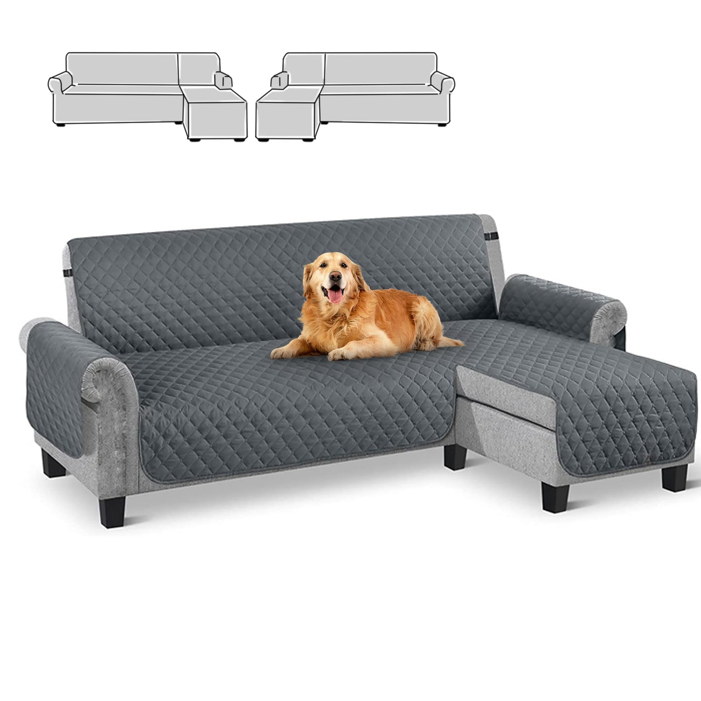 Sofa Slipcover, L Shape Sofa Cover Sectional Couch Cover Chaise Lounge Slip Cover Reversible Sofa Cover Furniture Protector Cover for Pets Kids Children Dog Cat (Dark Grey, Small)