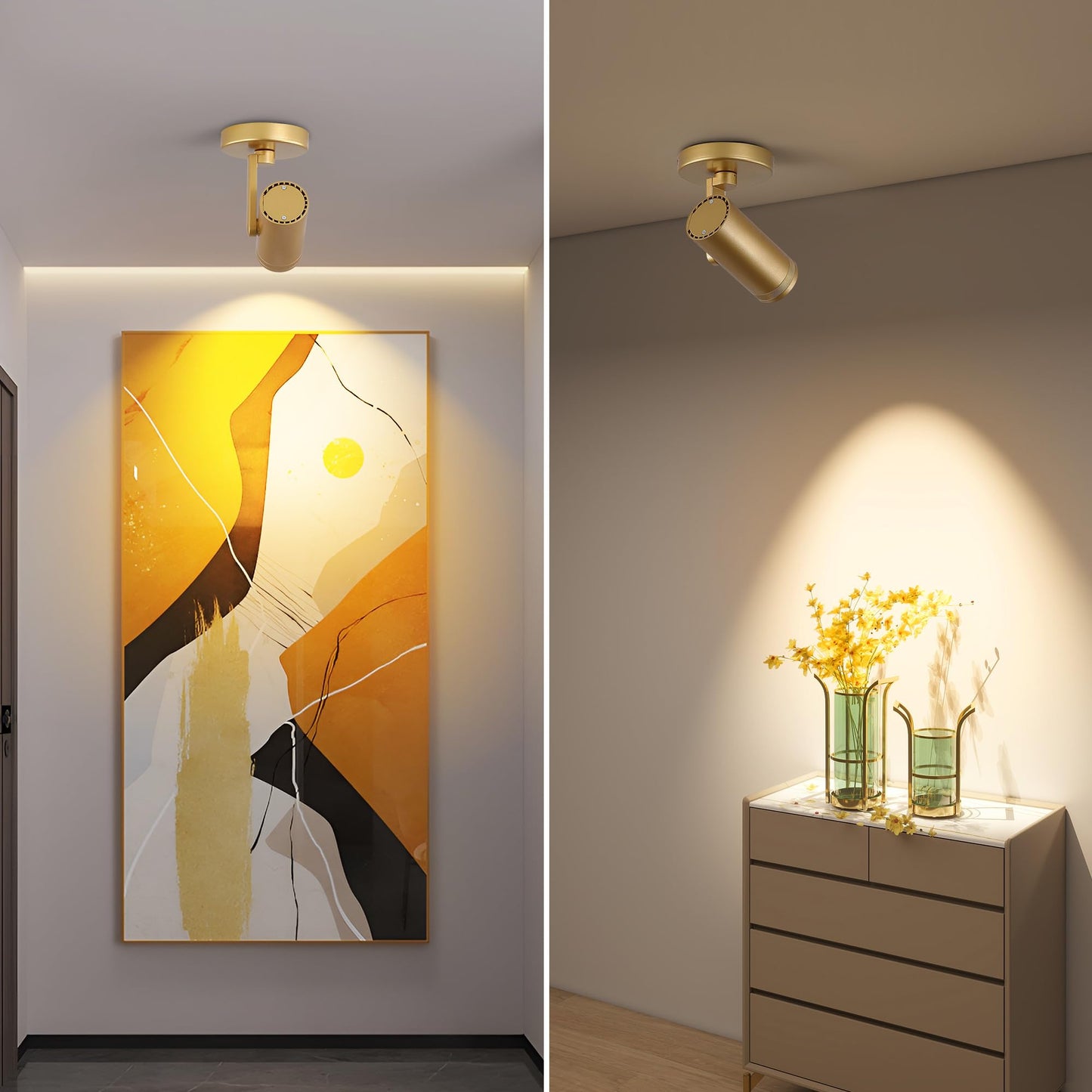 Opulux 12W LED Dimmable Zoomable Ceiling Spotlight Indoor – Adjustable Surface Mount Accent Light for Corridor, Living Room, Plants & Painting | Warm White 3000K CRI 97, Flicker-Free, Gold