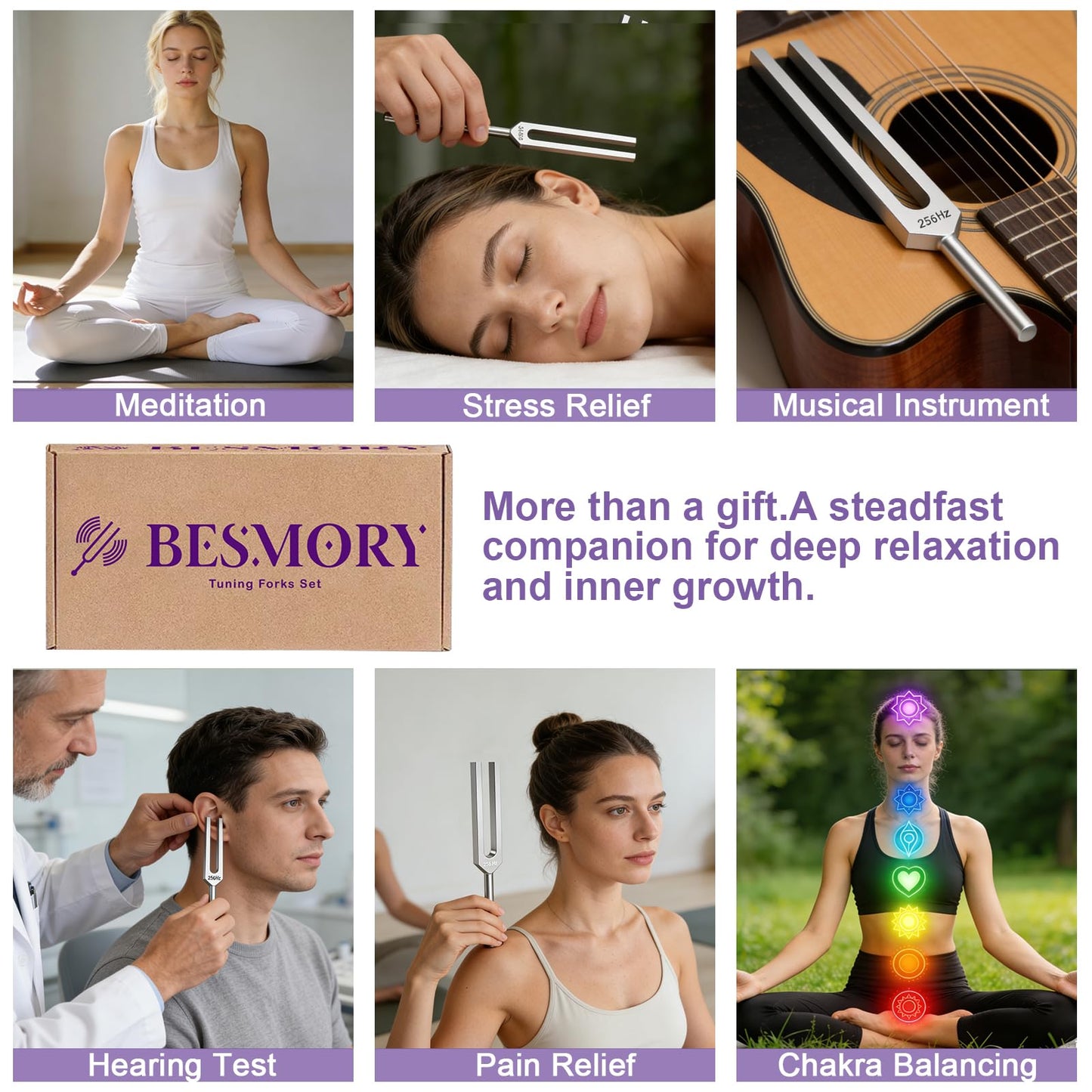 Tuning Forks for Healing(128Hz,136Hz,256Hz,384Hz),Sound Healing Instruments with Mallet and Stand Activator,Tuning Forks for Meditation,Yoga,Chakra Balancing&Deep Relaxation