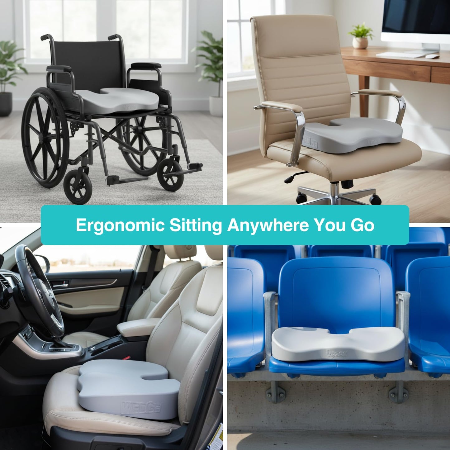 Upseat Wedge Ergonomic Seat Cushion, Made of Soft Foam, Wipeable Non-Fabric Posture Support for Office Chair – Promotes Upright Sitting & Relieves Tailbone Pressure and Sciatica, Made in Canada