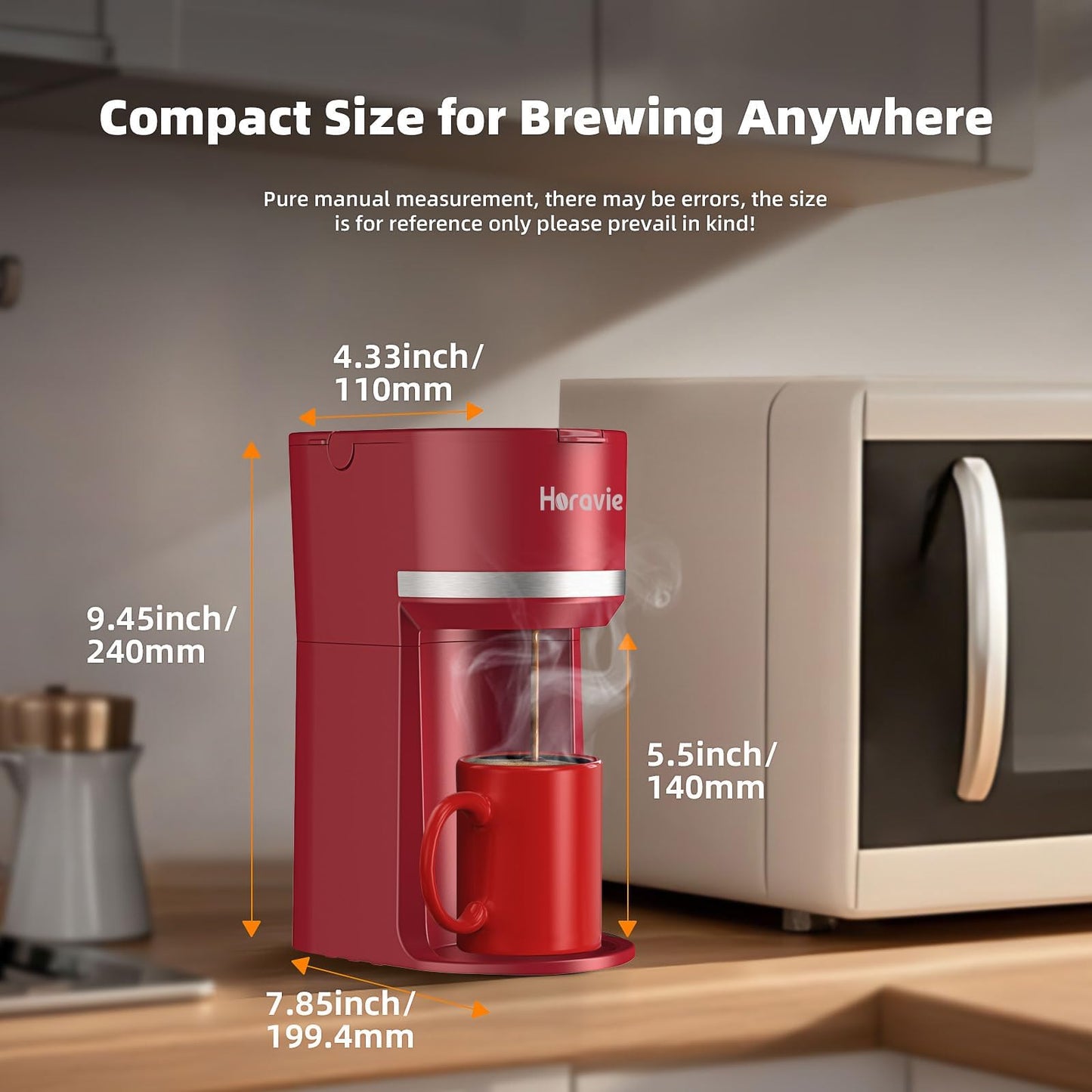 Single Serve Coffee Maker Machine for K-Cup and Ground Coffee, 6 to 12 oz. Brew Sizes, Fast Brew Single Cup Coffee Machine with Descaling Reminder and Water Window, Perfect for Small Spaces, Red