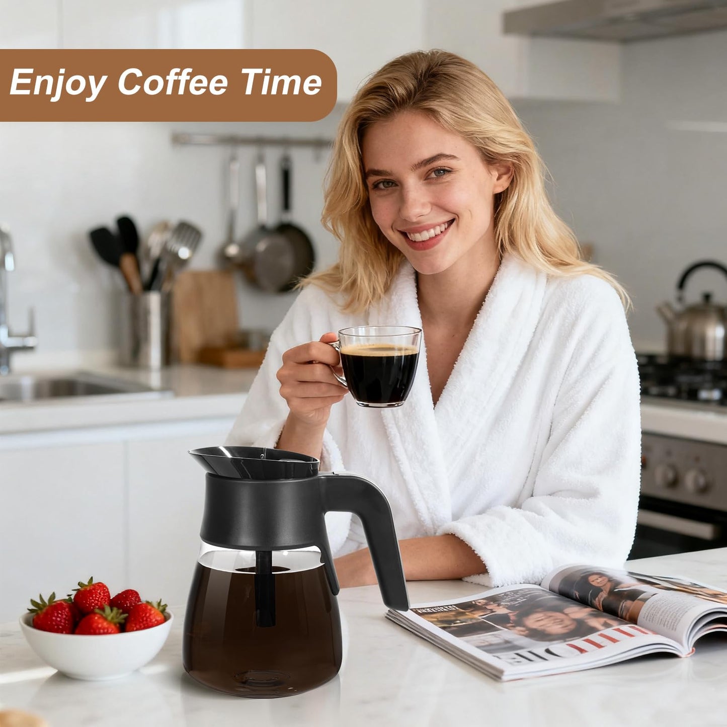 10-Cup Glass Carafe Replacement for Ninja CM401 /CM400/CM300/CM360C/CM371/CP301 Coffee Makers, Ninja Coffee Pot Replacement with Brew-Through Lid
