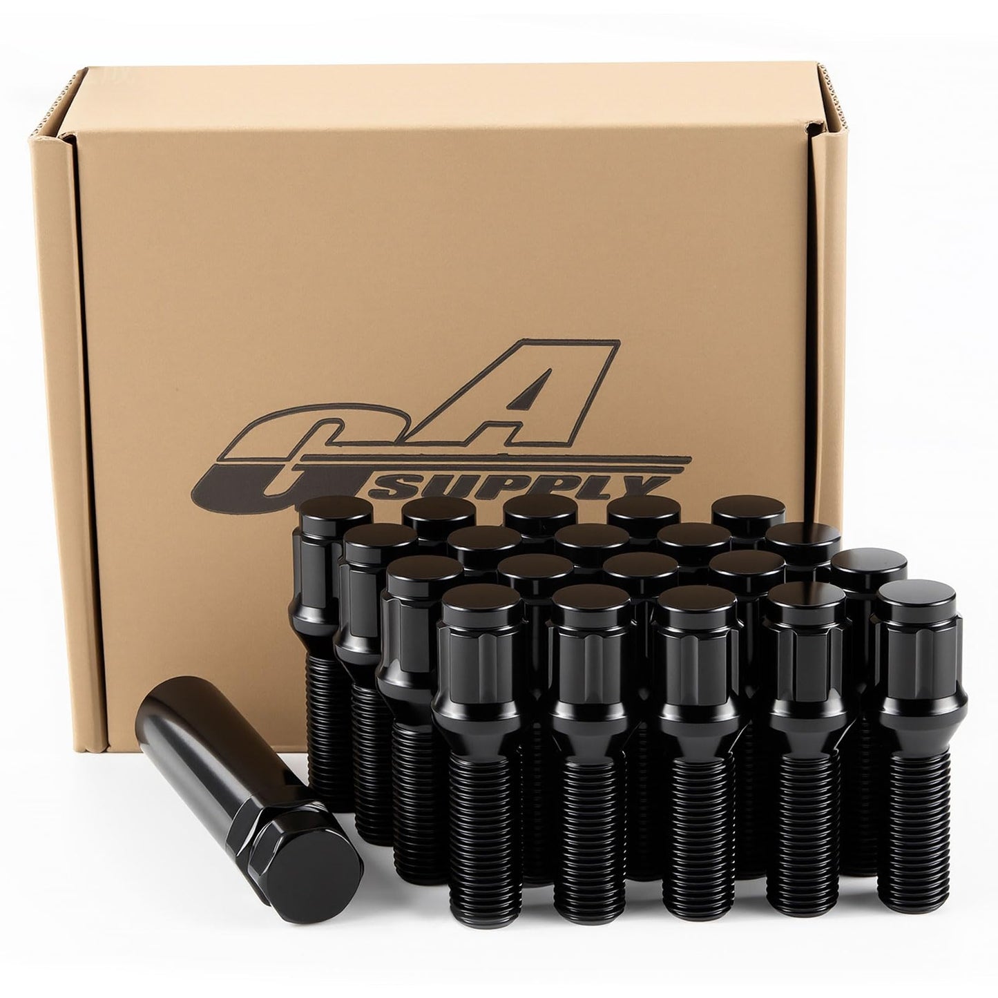 GAsupply M14x1.5 Lug Bolts 32mm Shank Fit for BMW x3 x5 Land Rover Range Rover, Black 14x1.5 Spline Lug Bolt Stock Stud Cone Seat Aftermarket Wheel (NOT OEM), 20pcs + 1pcs Key