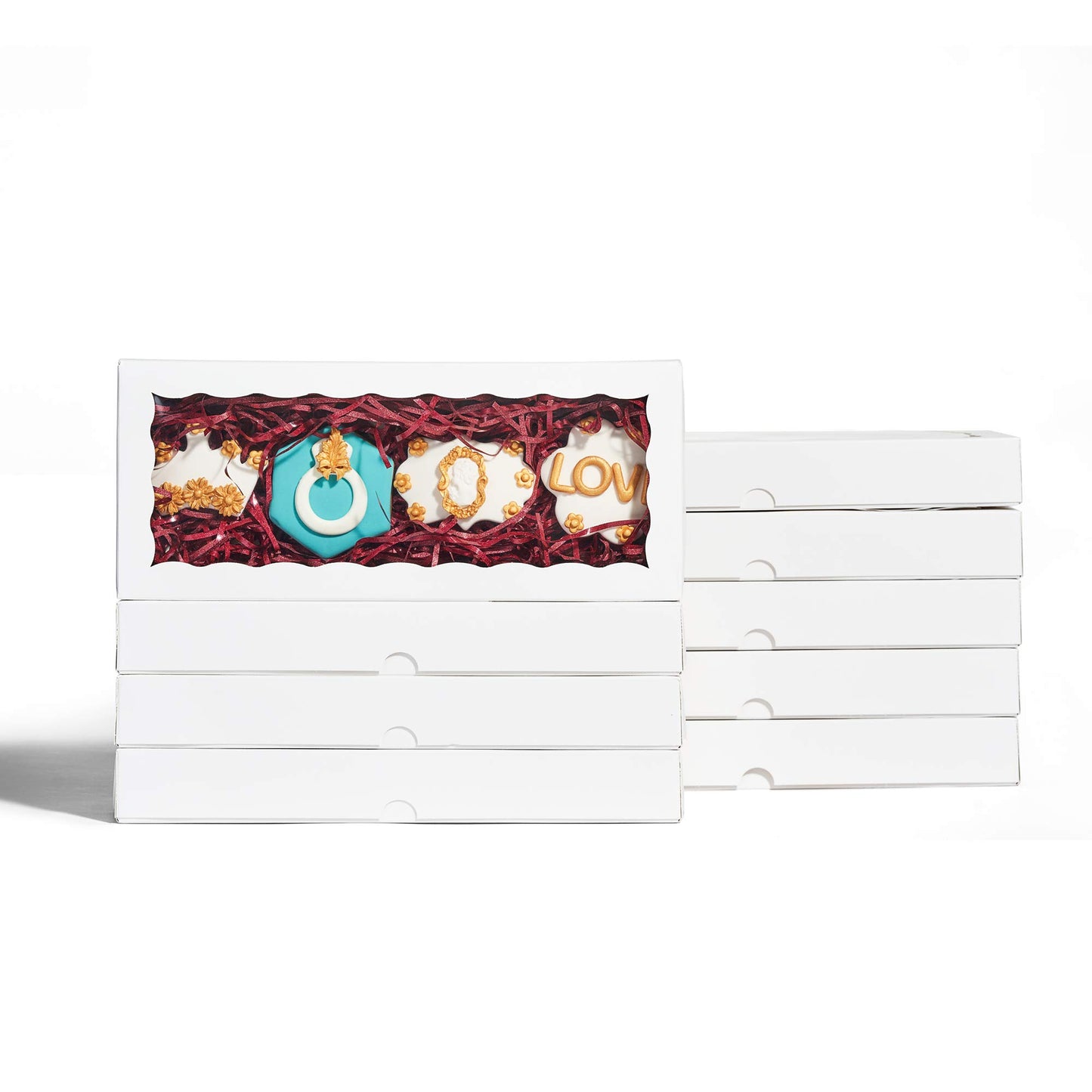JCXPACK 100PCS 12 x 5 x 1.5 inches Auto-Popup One Piece Premium Cookie Boxes with Window, Bakery Box for Holiday Cookie Gift Sets